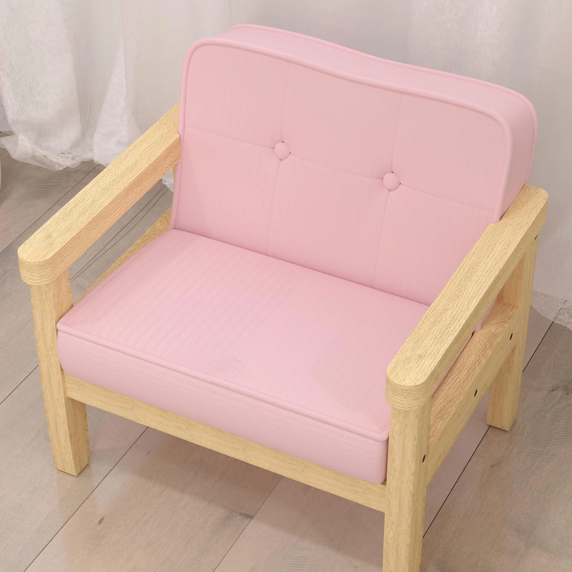 AIYAPLAY Sillón Infantil, Sofá para Niños de +3 Años, con Tejido Suave de Pana, Estructura de Madera, Asiento y Respaldo Acolchado, Reposabrazos, Carga 45 kg, 46,5x44x45 cm, Rosa