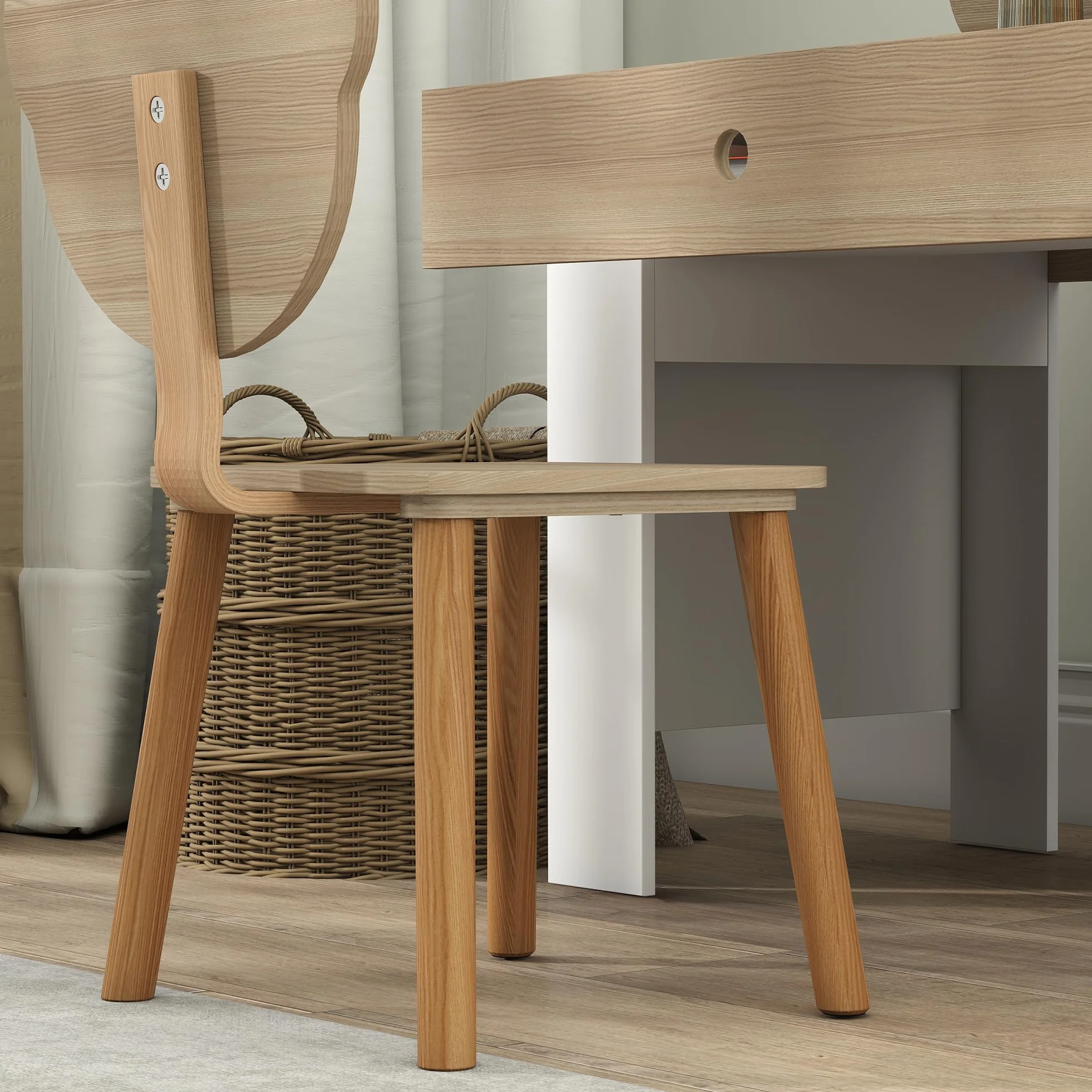 AIYAPLAY Escritorio Infantil con Silla Osito Mesa Niños Cajón Estudiar Dibujar Leer Pupitre Estudio Dormitorio Sala Natural