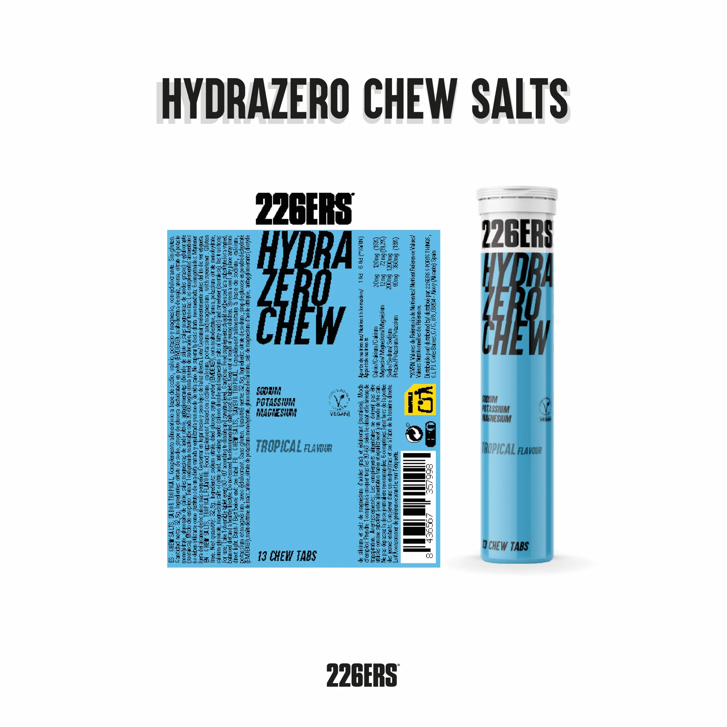 226ERS Hydrazero Chew Salts Comprimidos Masticables Reposición Electrolitos Vegano sin Gluten Sabor Tropical 13 Comprimidos