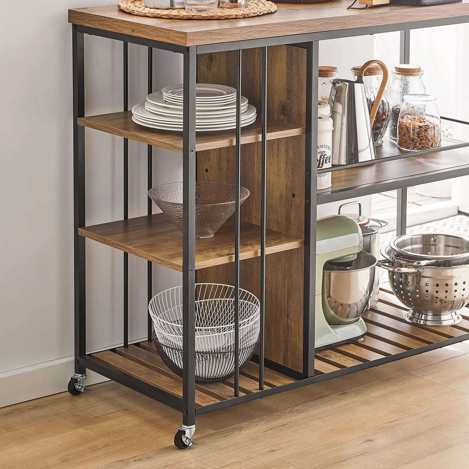 SoBuy Carrito de Servicio Camarera con Ruedas Multiusos con 5 Estantes 110 x 45 x 92 cm SVW18-II-F ES