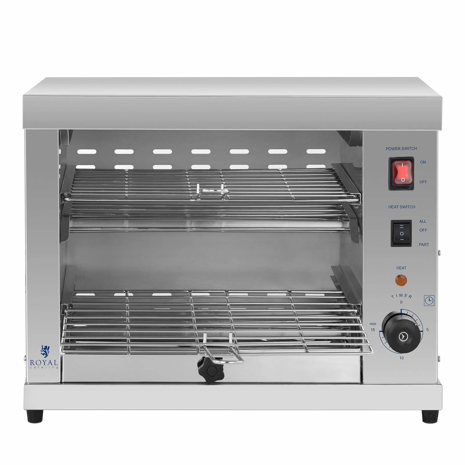 Royal Catering RCET-360 Horno Tostador Hornillo eléctrico Salamandra Cocina (3.250 W, 230 V, 50-300°C, Temporizador 15 min, acero inoxidable)