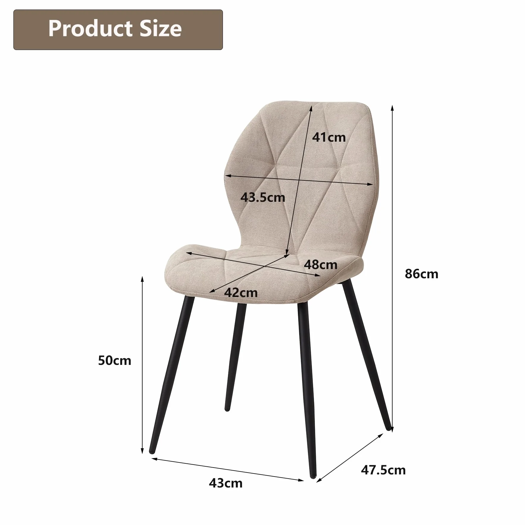 GrandCA HOME Juego de 4 Sillas de Comedor, Sillas de Comedor Tapizadas, Sillas de Cocina Nórdicas, Sillas Acolchadas con Patas de Metal, Cojines de Tela de Rombos, Beige-R