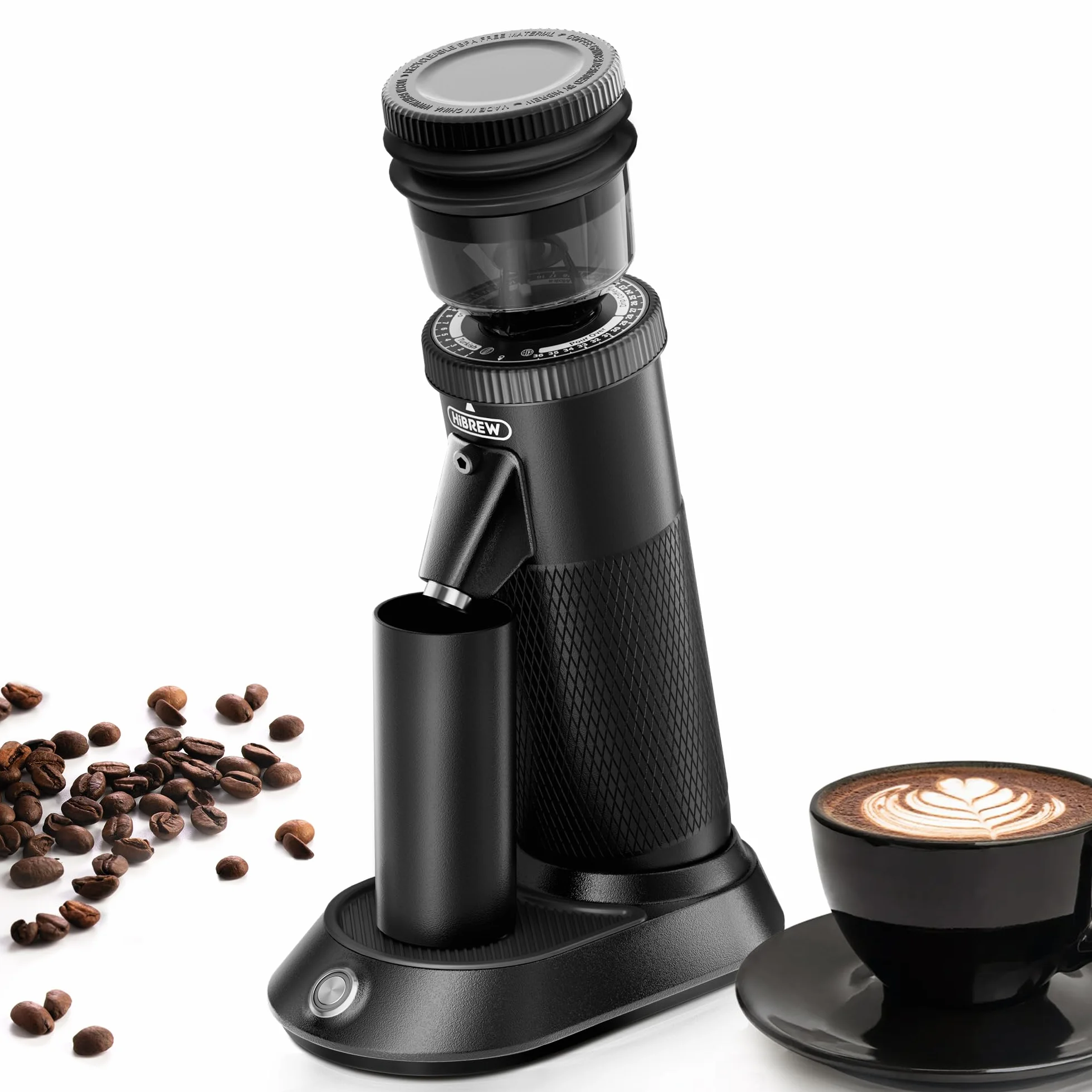 HIBREW Molinillo de Café Cónico, Molinillo de Café Espresso Monodosis con 36 Molidos Ajustables, Capacidad 50g de Granos, Aleación de Aluminio, Apto para Café Espresso/Pour Over/Mocca/Turco/Goteo