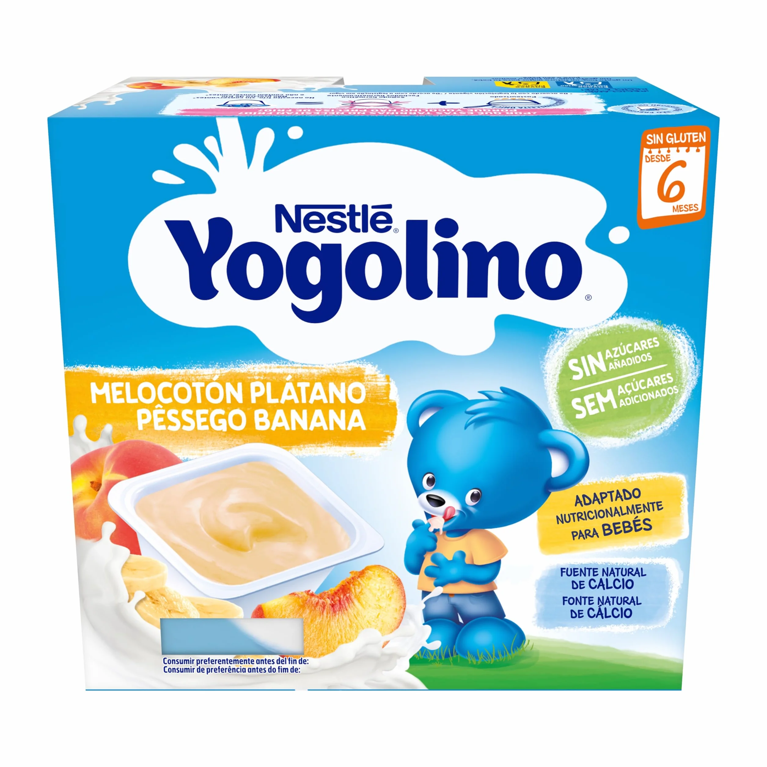 Yogolino Melocotón Plátano sin Azúcar Añadido 6+ Meses 4 x 100g