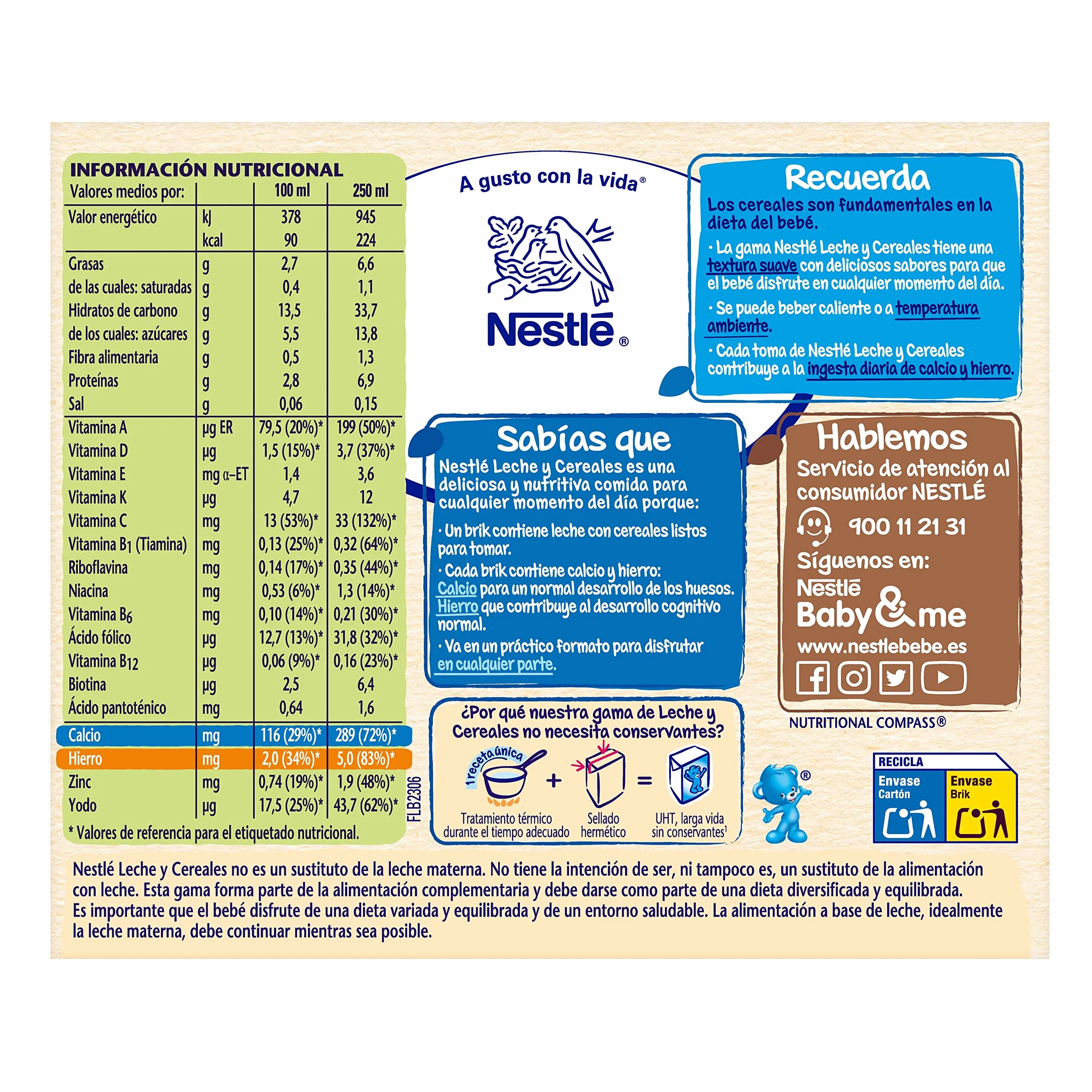Nestlé Alimentos Infantiles base de cereales con leche de continuación, 250 ml (Paquete de 12)