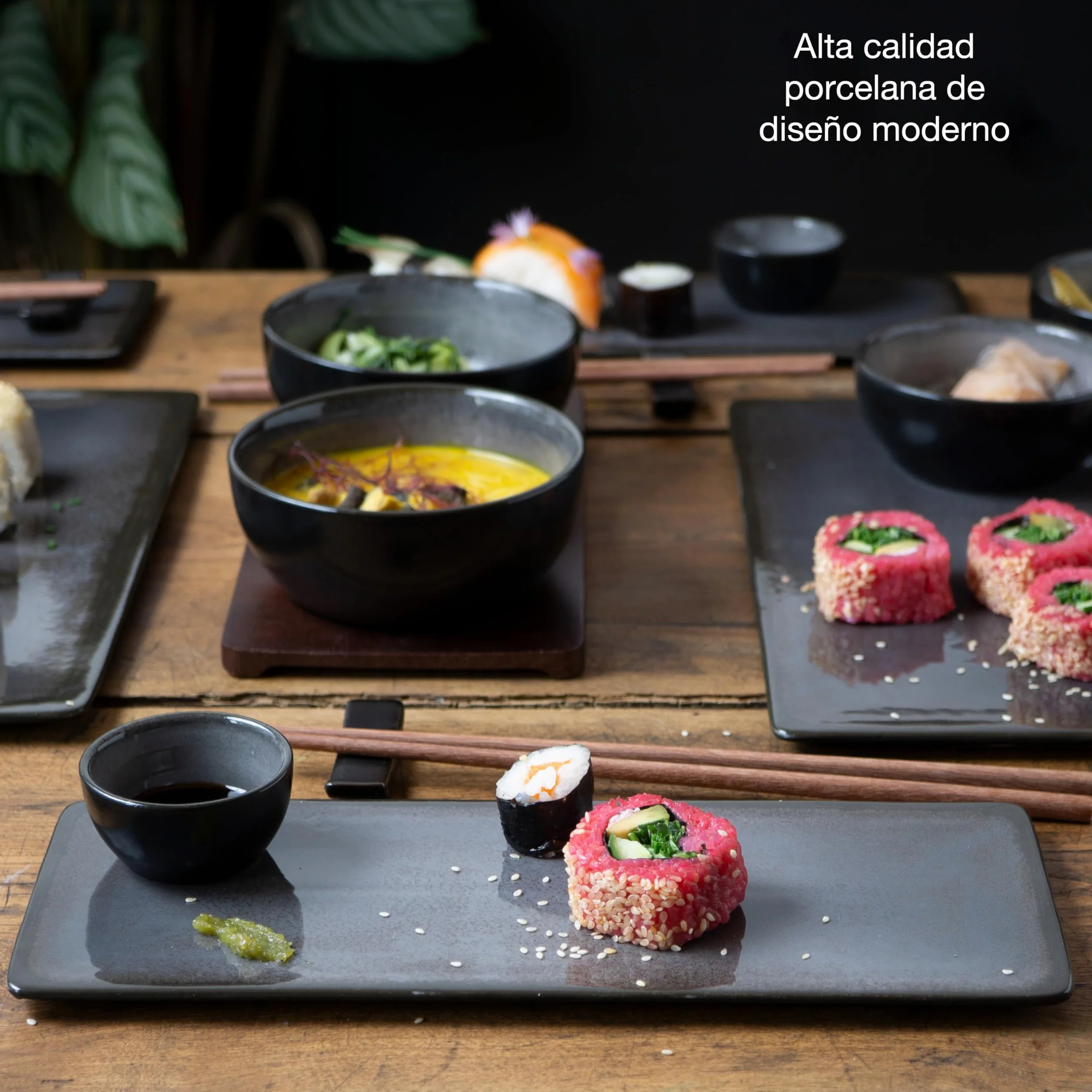Moritz & Moritz Vajilla Sushi - Platos Sushi Ceramica - Plates Set 29 Piezas para 4 Personas - Plato Sushi con Palillos Soporte de Palillos Cuencos para Wasabi