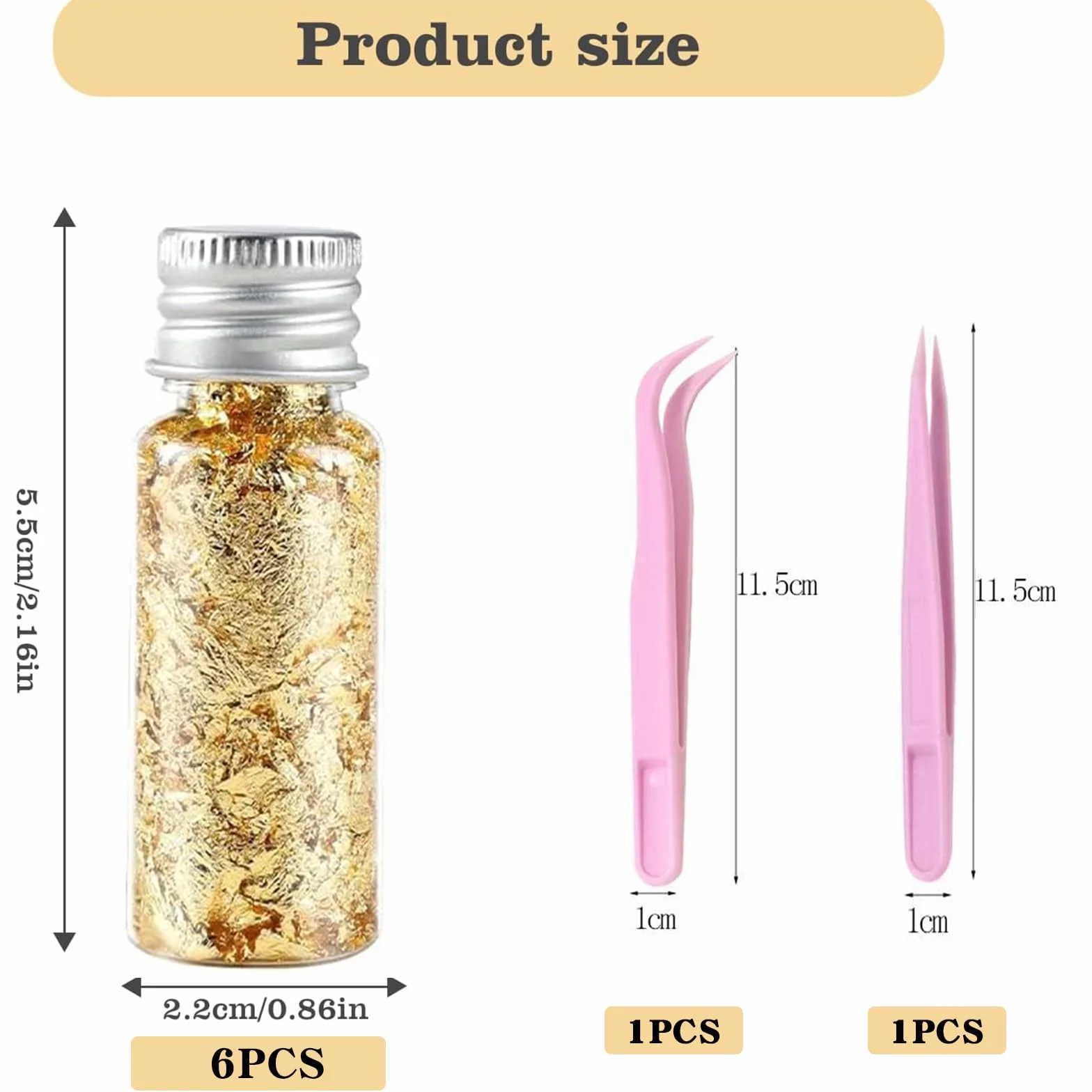 6 Botellas Copos de Lámina de Oro, Hojas de Pan de Oro Decorativo para Embotellado y Manicura