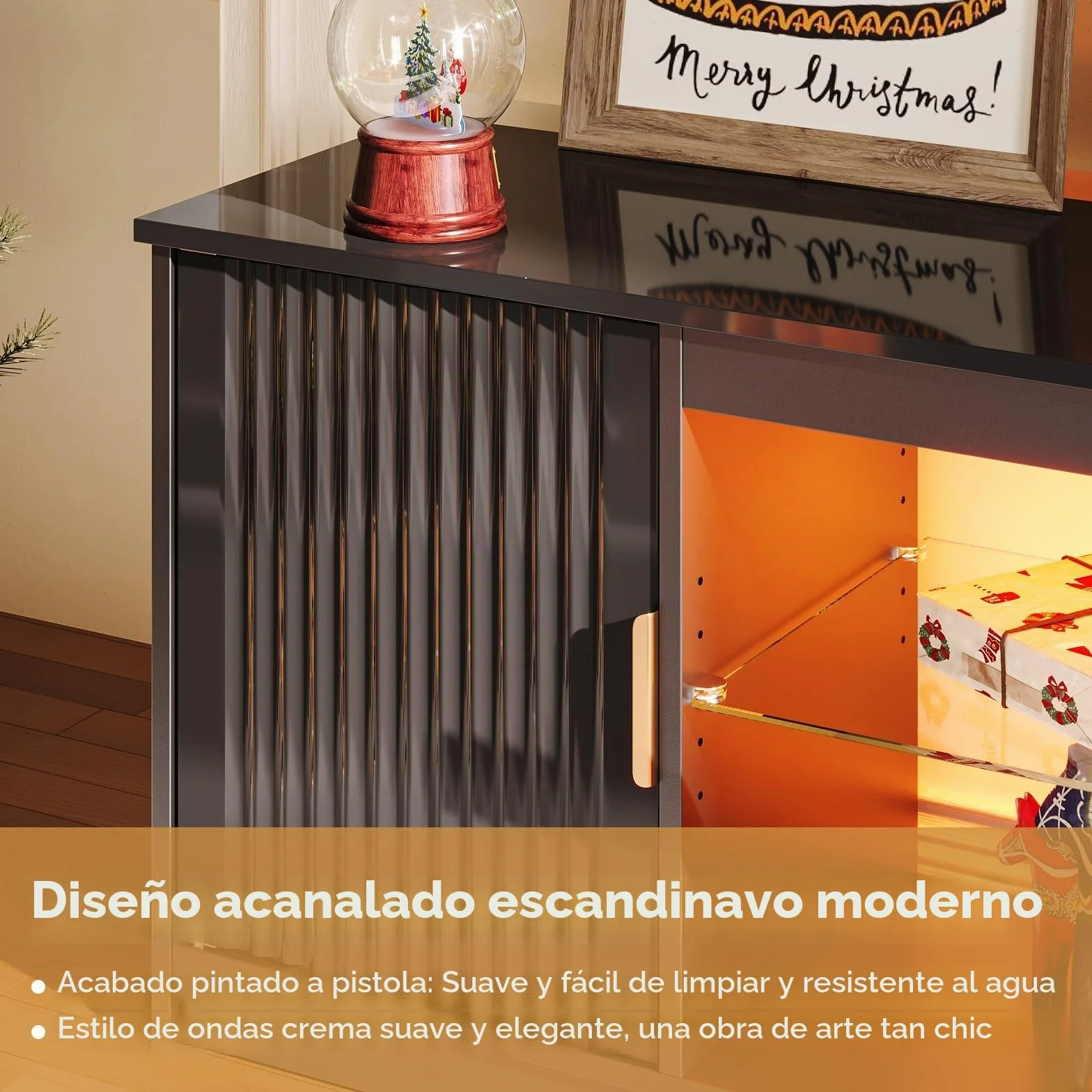 Bestier Mueble de TV para TV de 65 Pulgadas,Centro de Entretenimiento LED Gaming con Soporte Acanalado Brillante para PS5 y Xbox,Consola de TV con Estantes de Vidrio Ajustables,Negro Brillante