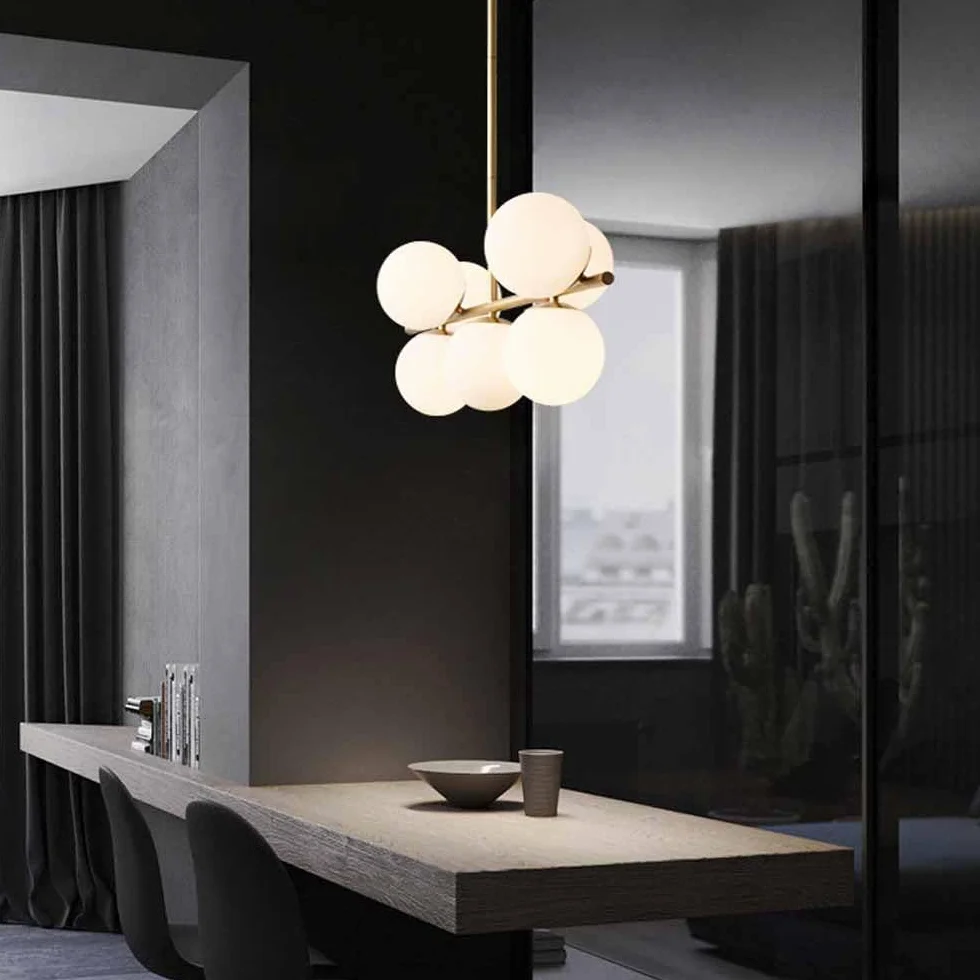Lámparas de araña Doradas Modernas de 7 Luces Lámpara Colgante de Mediados de Siglo con Globos de Vidrio Esmerilado Blanco E27 Lámpara Colgante de Techo para Isla de Cocina Comedor Sala de Estar Dor