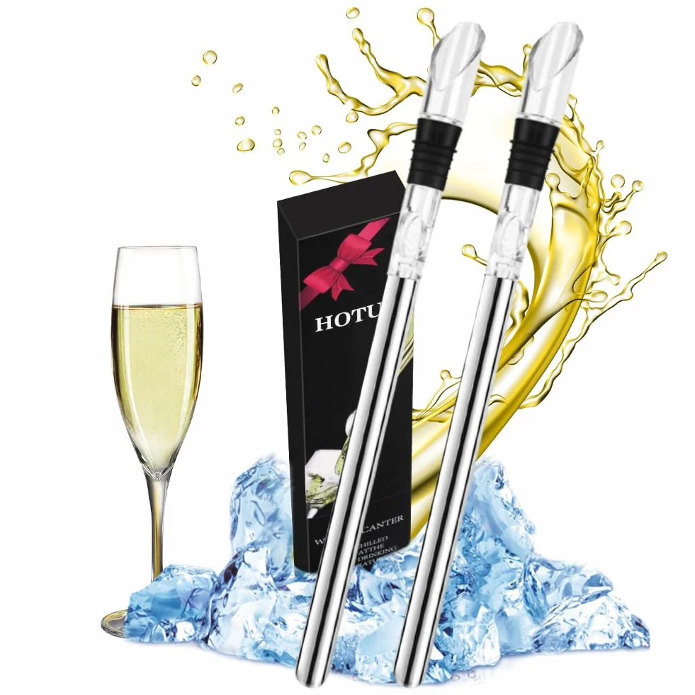 HOTUT Enfriador de Vino con Varilla de Enfriamiento, 2PCS Acero Inoxidable Antigoteo