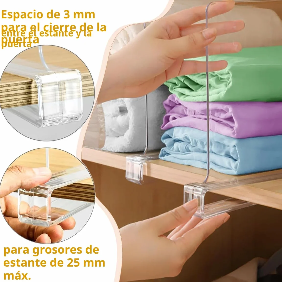 8 Piezas Separadores de Bolsos para Armarios, 30 x 20 cm Baldas Armario Interior, Acrílico Transparente Separador Estanteria,para Dormitorio, Cocina, Armarios y Organización