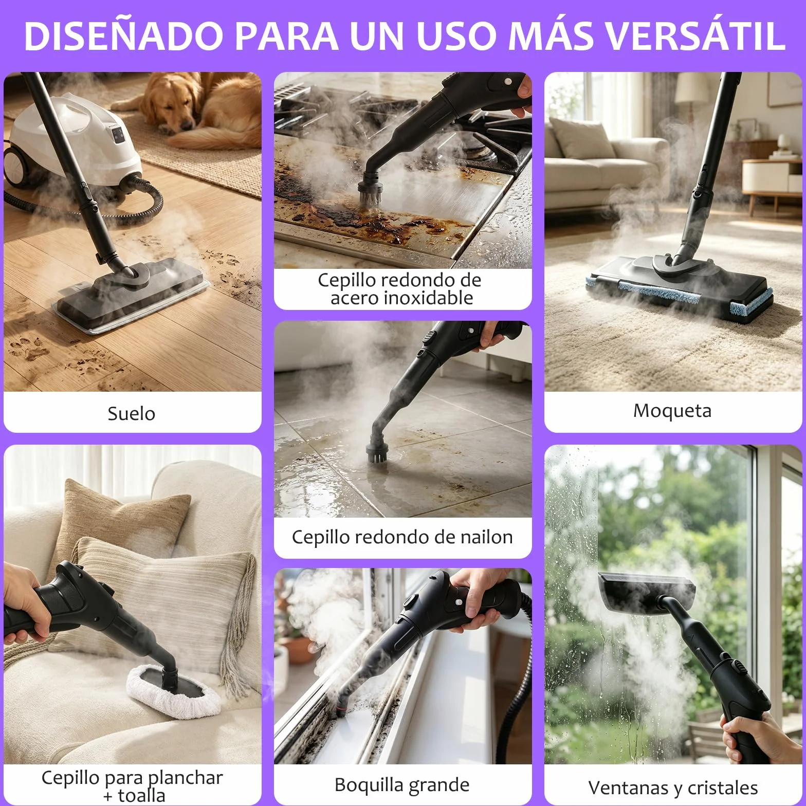 Limpiador de Vapor Portátil 120°C 20 Accesorios para Suelos Sofás Ventanas Cocina