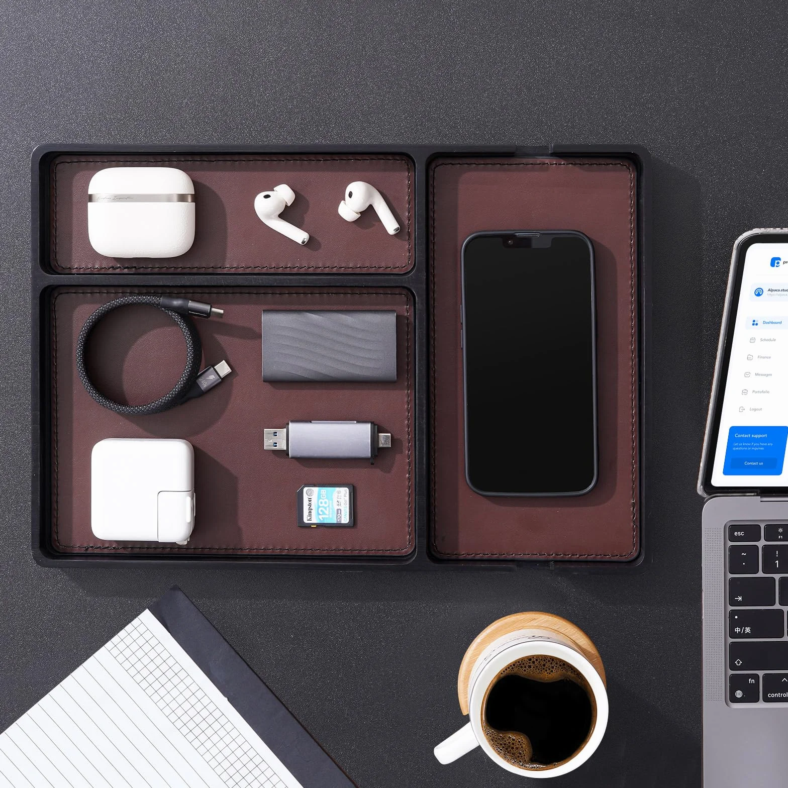 Procase Bandeja de Madera con cojín de Cuero removible para Hombres, Organizador EDC para mesita de Noche, recibidor, Dormitorio, Plato de Almacenamiento para Joyas, Llaves, Perfume, Reloj - Negro