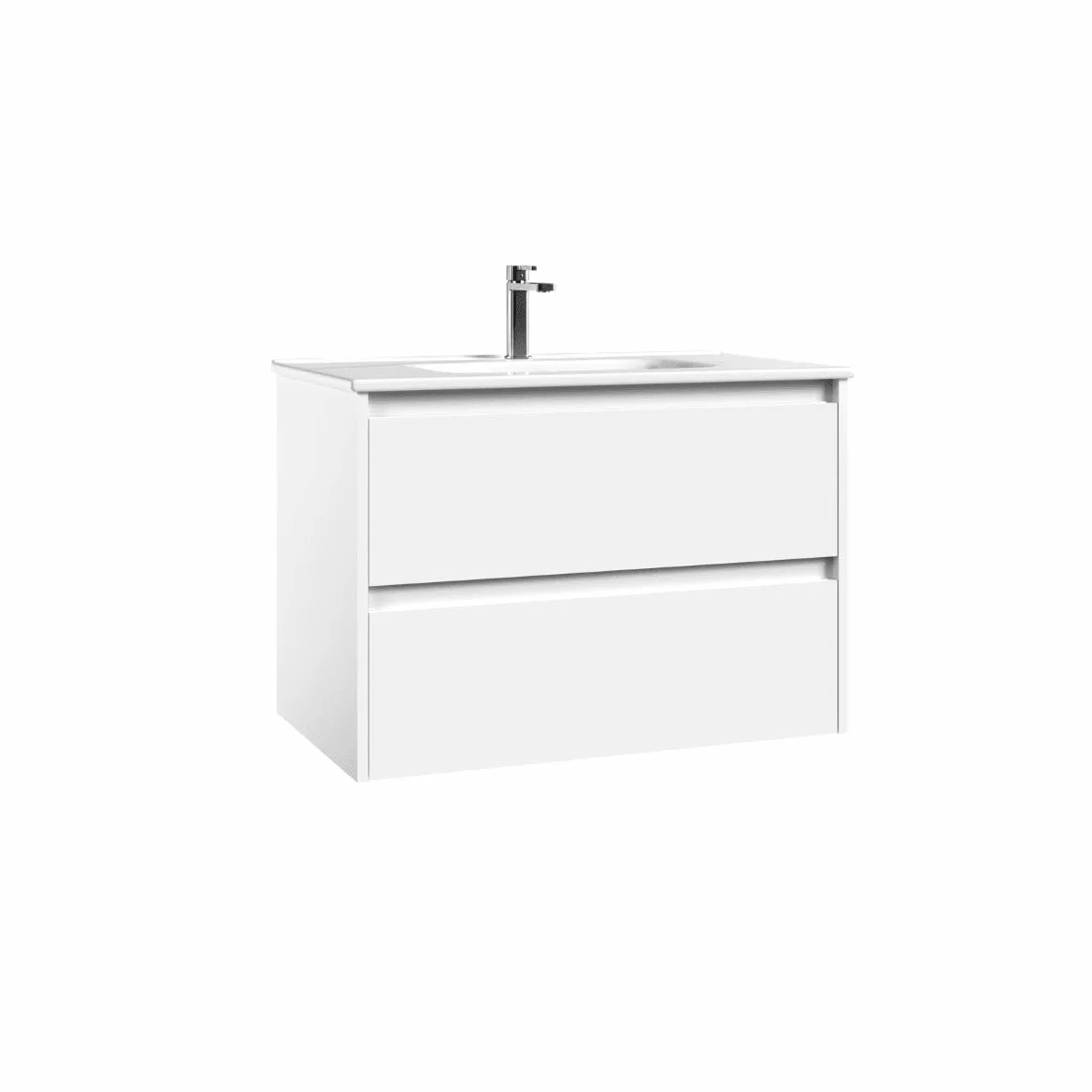 Mueble de Baño Suspendido Fondo Reducido con Lavabo Cerámico| Mueble Volado 2 Cajones | 50 cm Blanco Brillo