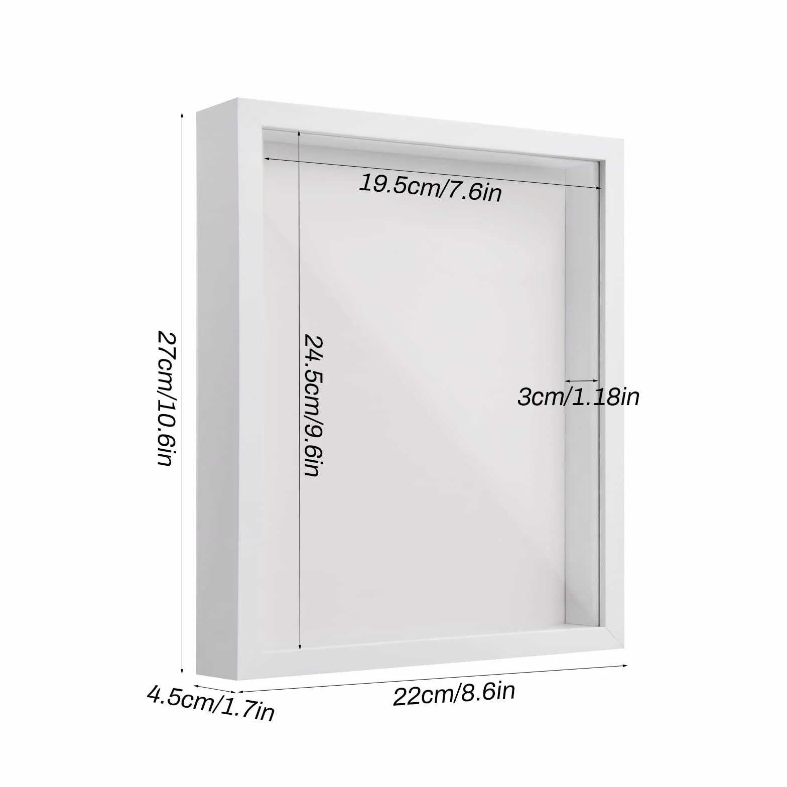 Marcos con Profundidad, 22 x 27 cm Marcos para Cuadros 3D, Marco de Fotos de Caja de Sombra 3D para Mesa y Pared, Cuadro Vitrina para Medalla Flor Recuerdo Manualidades (3CM, Blanco)