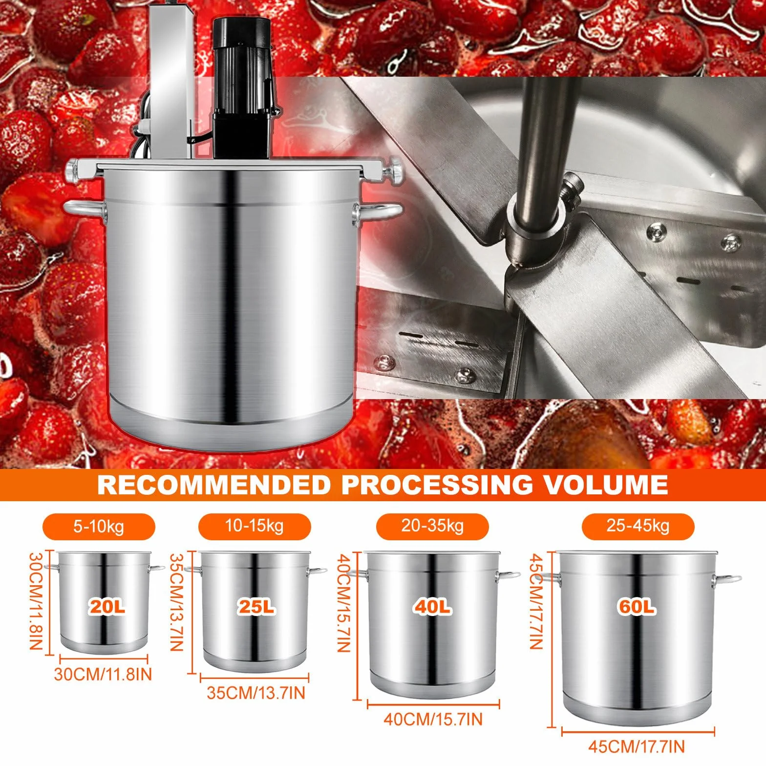 Mezcladora Eléctrica Industrial para Mermeladas/Salsas/Rellenos (20L/25L/40L/60L) - Olla Automática con Raspador de Fondo, Compatibilidad Multi-Calefacción + Control Velocidad Ajustable,60L