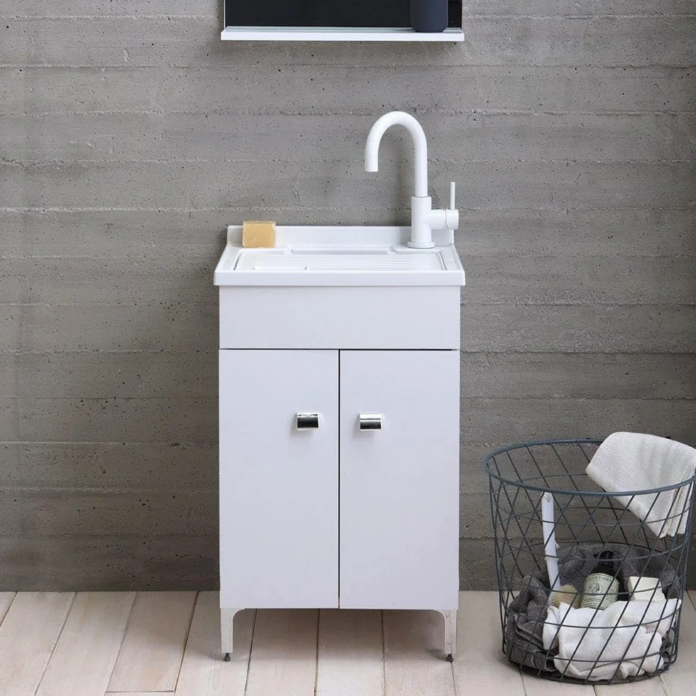 Kiamami Valentina - Mueble lavadero 50 cm blanco con tabla de lavado extraíble |Pratico