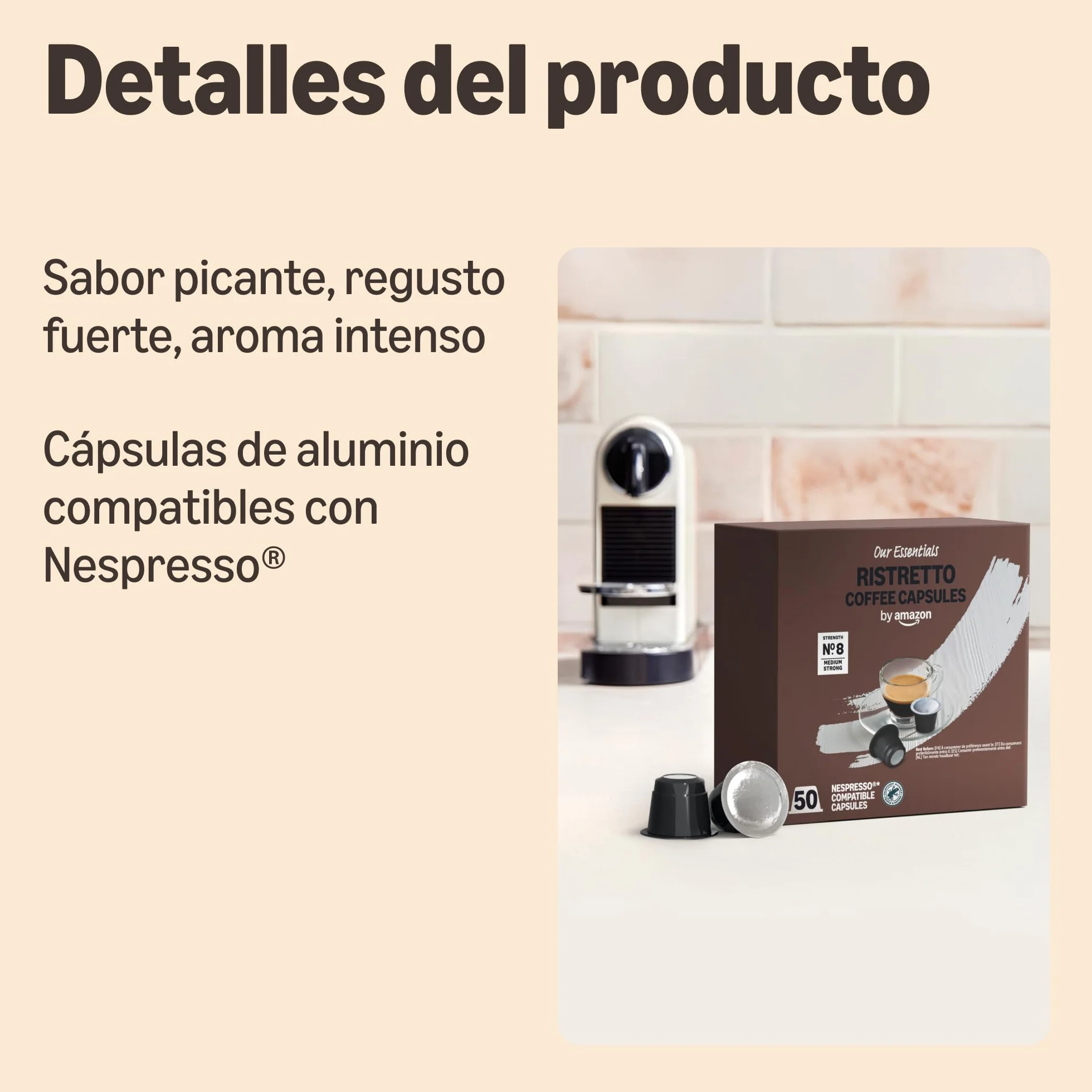 Cápsulas de Café Ristretto Compatibles con Nespresso, Tostado Medio, 100 Unidades, Rainforest Alliance