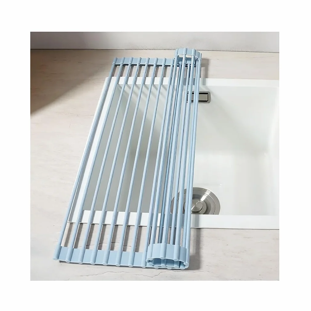 Escurridor de platos enrollable plegable multiusos, escurridor de platos plegable envuelto en silicona para colocar sobre el fregadero, alfombrilla de secado antideslizante y resistente al calor para