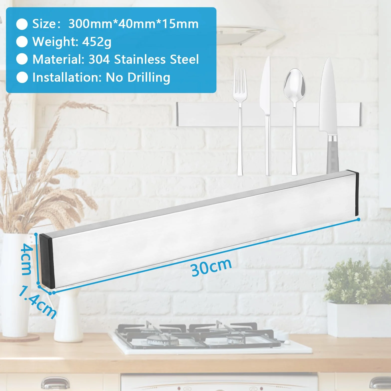 VFANDV Barra Magnética para Cuchillos, Soporte Magnético Cuchillos con Autoadhesivo, Iman Cuchillos de Cocina con Banda Adhesiva, Barra Magnética para Cuchillos, Utensilios y Herramientas (30CM)