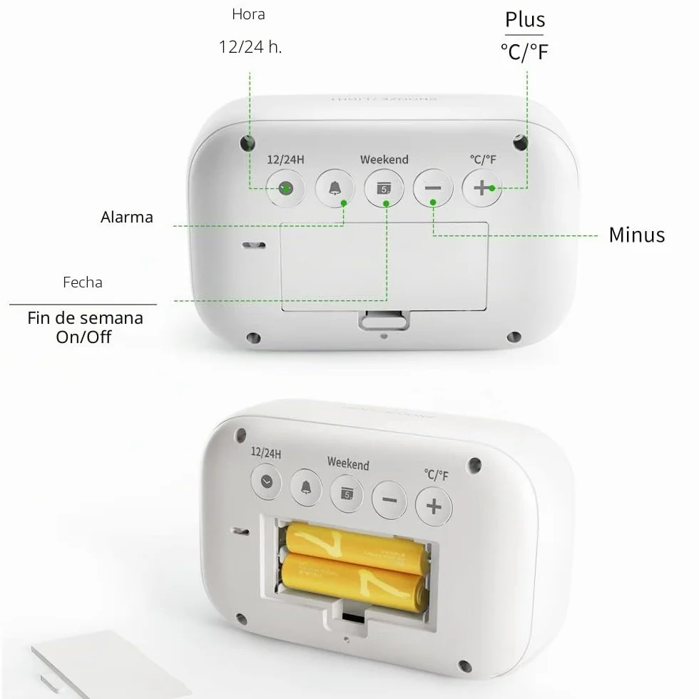 Doomay Despertador Digital de Mesita de Noche Reloj con Batería Pantalla LCD Volumen Ajustable Modo Fin de Semana Dormitorio Escritorio Viajes D-White
