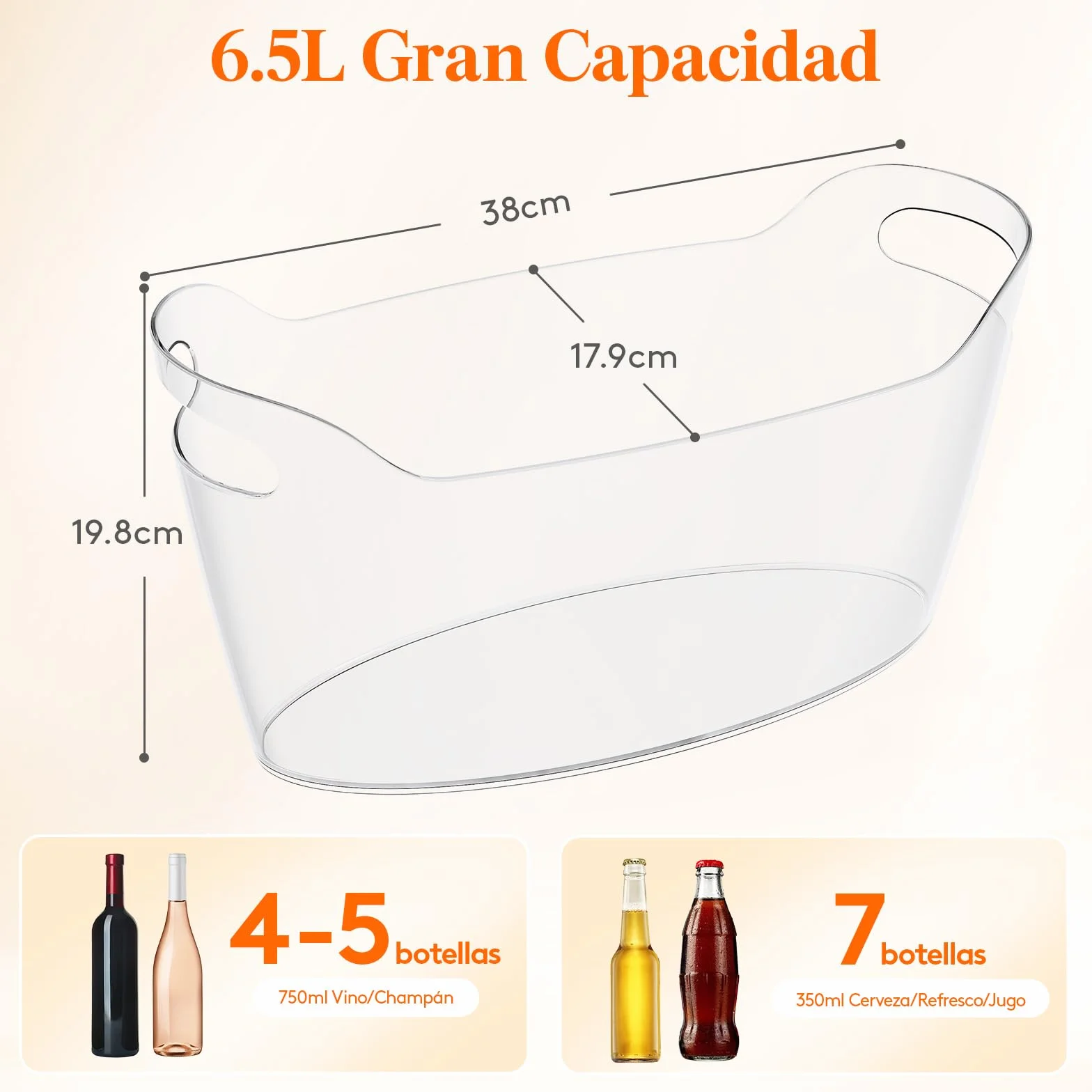 Lifewit Cubitera para Botellas Grande 6.5L, Enfriador de Botellas de Vino con Cuchara, Ice Bucket Portátil 38x18x20 cm, Juego de 2