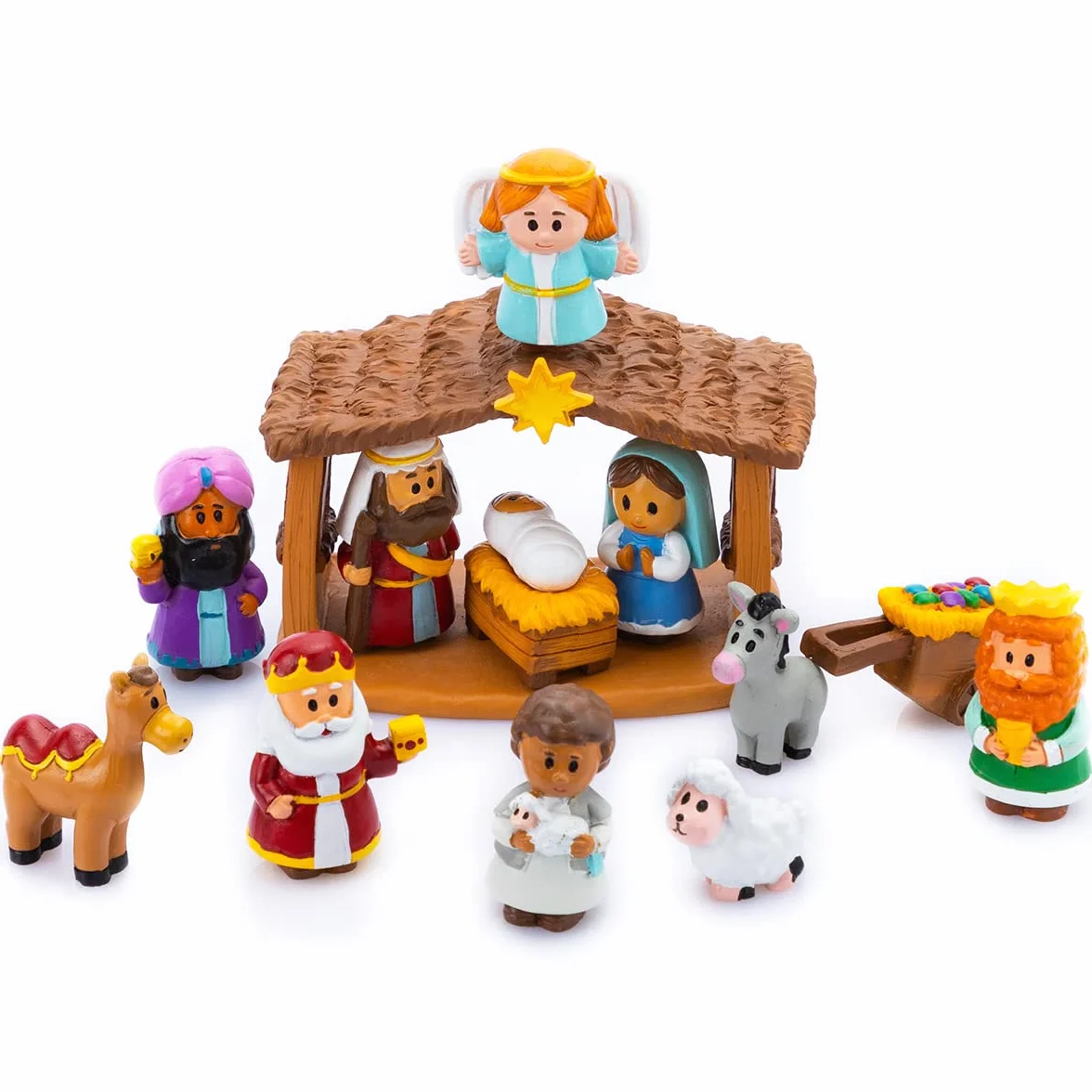 JOYIN Juego de 13 piezas de Belén de Navidad, juguetes en miniatura, escena de pesebre para niños