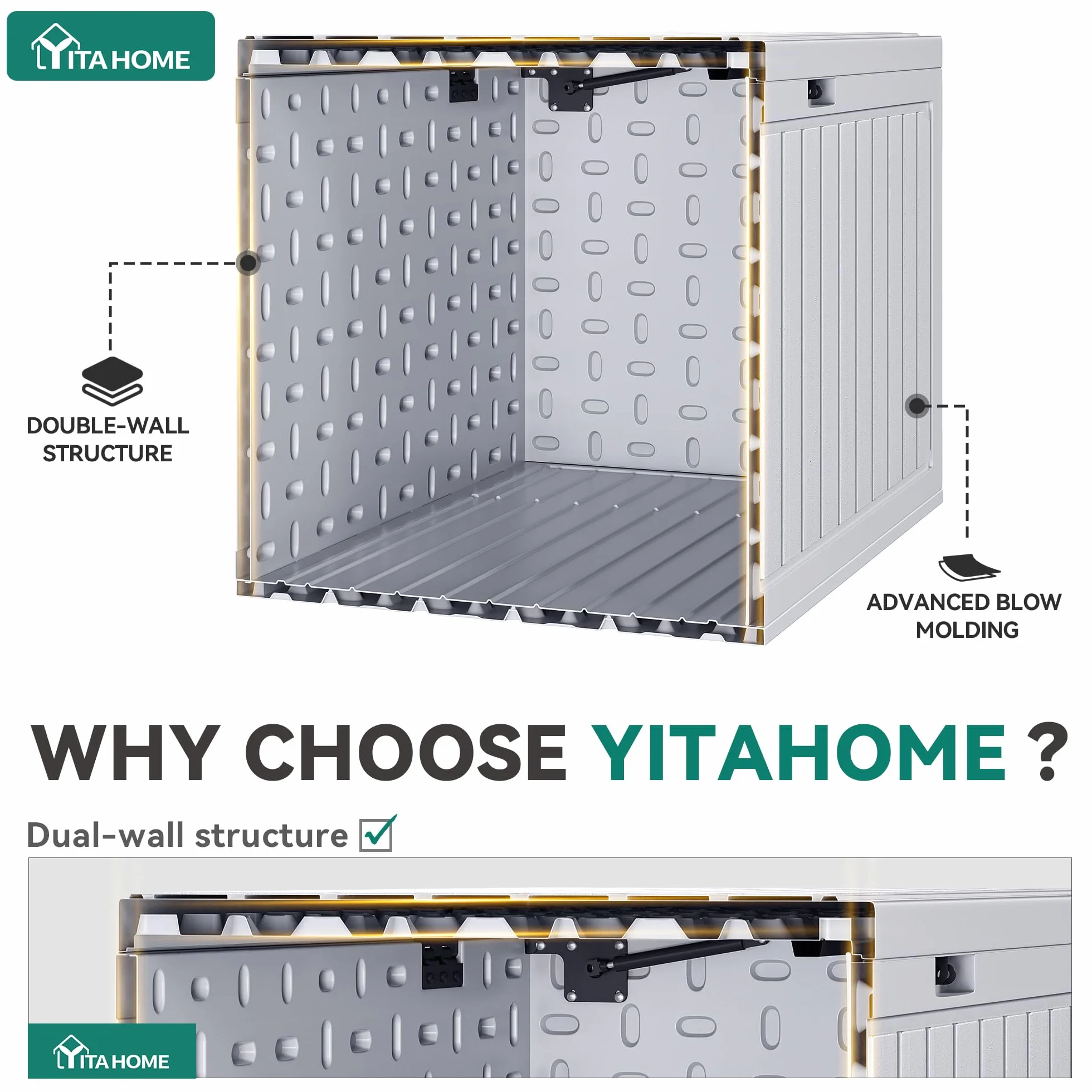 YITAHOME Caja de almacenamiento de jardín 303L exterior resina polietileno alta densidad con tapa cerradura