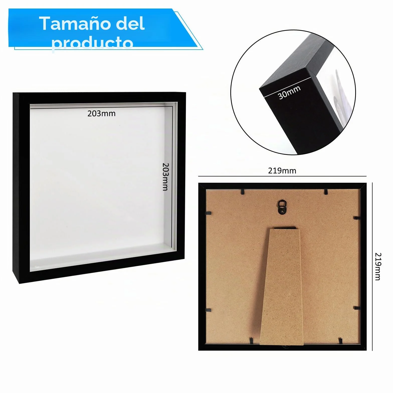 3D Marco de Fotos, 2 Piezas Marcos con Profundidad 20x20 cm, Marco de Objeto Rellenable Forma Cuadrada para Medallas Flores Secas Souvenirs Fotografías, Marcos con Profundidad 3cm(Negro)