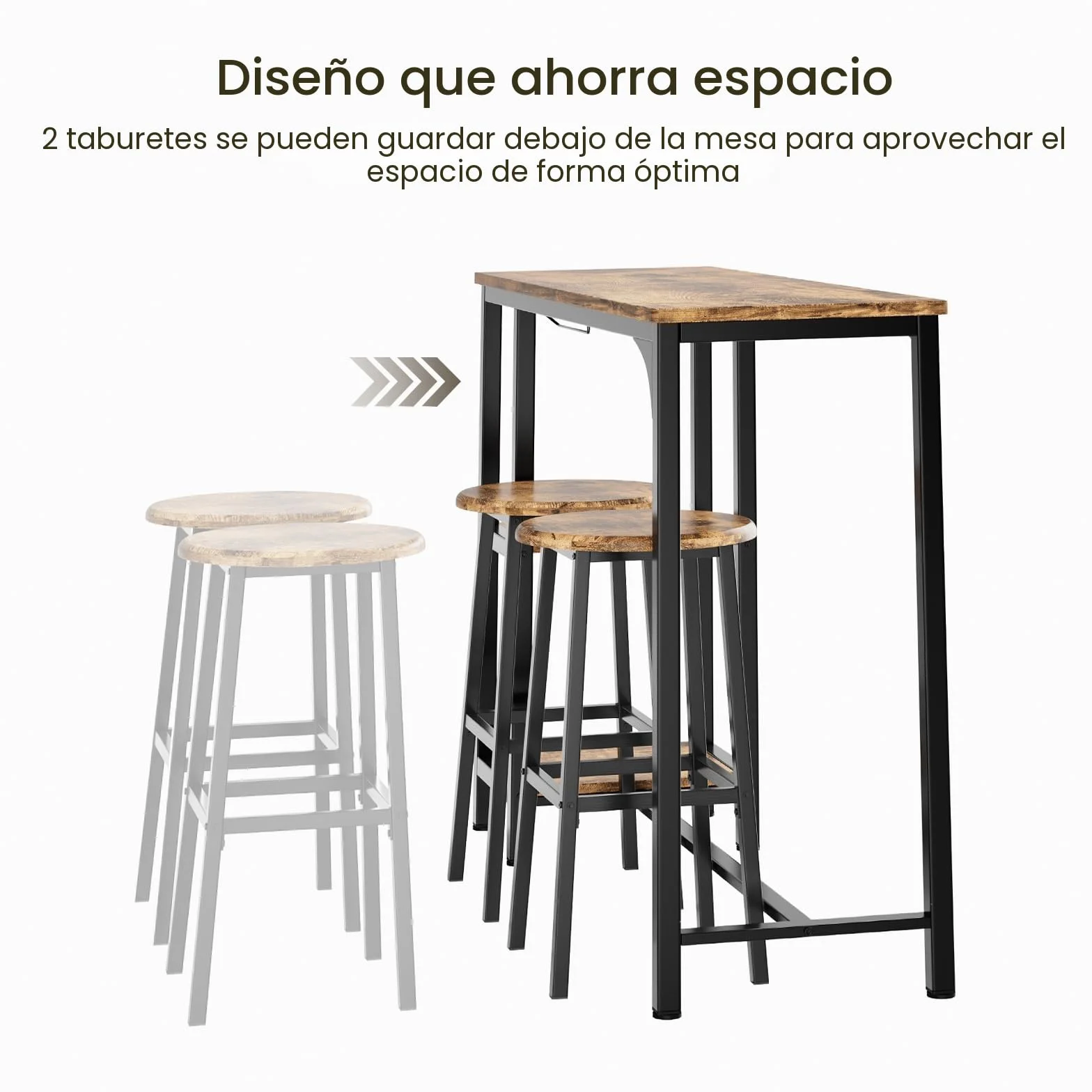 Bealife Juego de Mesa de Bar Alta con 2 Taburetes - Mesa Alta para Cocina o Salón con 2 Estantes y Portabotellas de Vino (Retro)