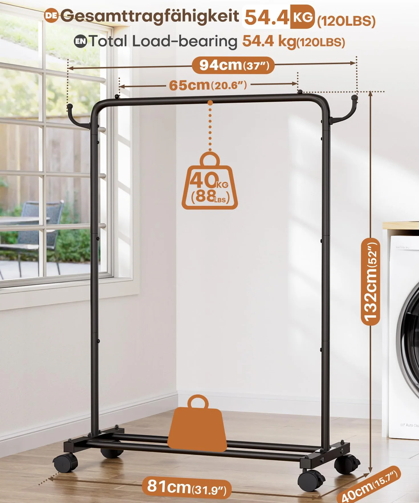 YORBAY Perchero Burro con Ruedas de Metal 81 cm Organizador de Ropa para Dormitorio Lavadero Tienda