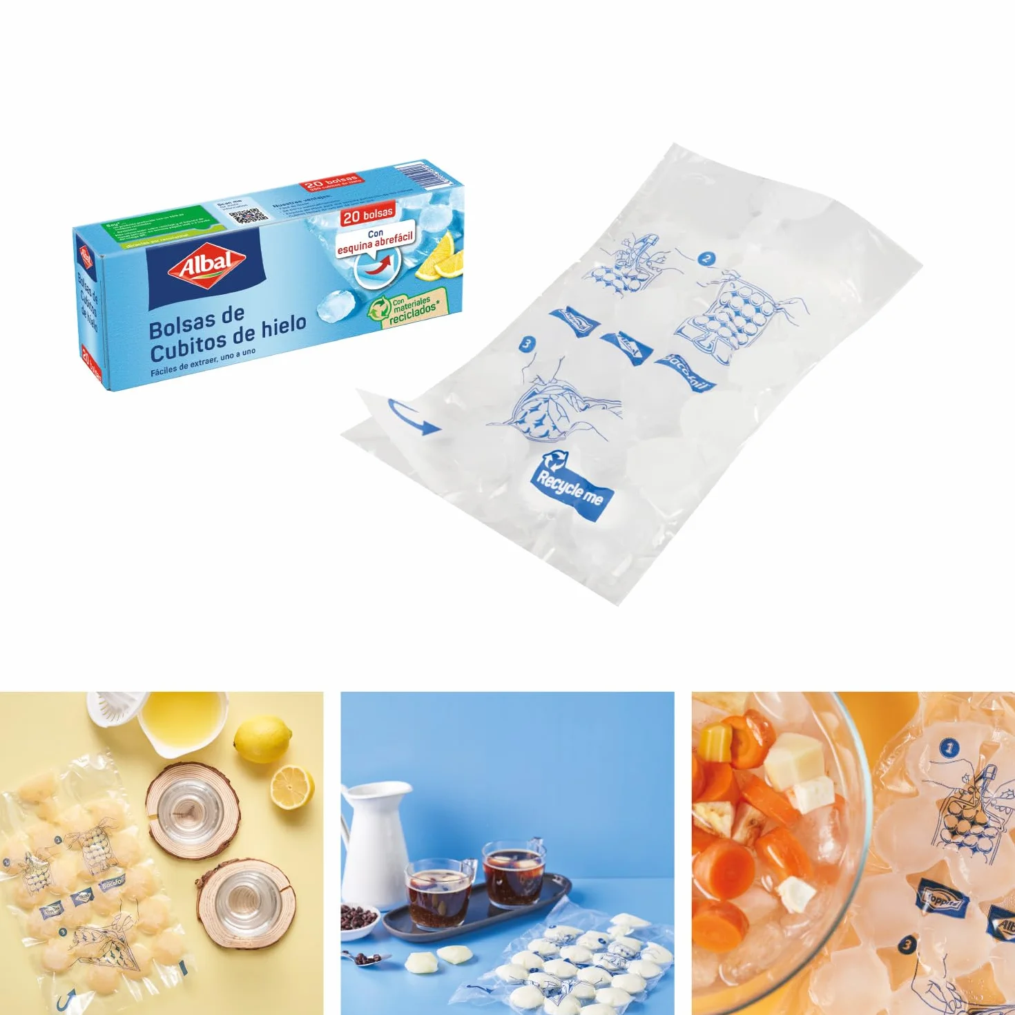 Albal Bolsas de cubitos de hielo con válvula de cierre automático, 20 unidades, material reciclado, sin BPA