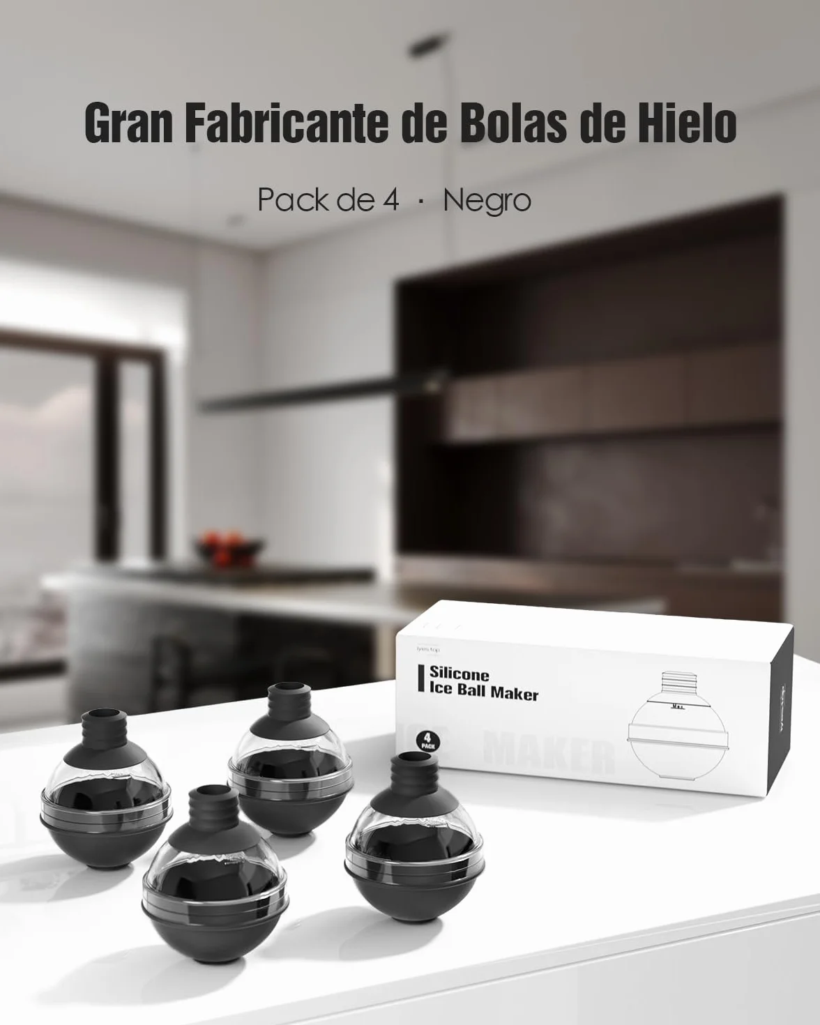 Bandeja de Hielo Circular Reutilizable 6 cm para Cubitos de Hielo con Tapa de Embudo - Cubiteras Grandes Redondos para Whisky, Cócteles y Vino (4 pcs)