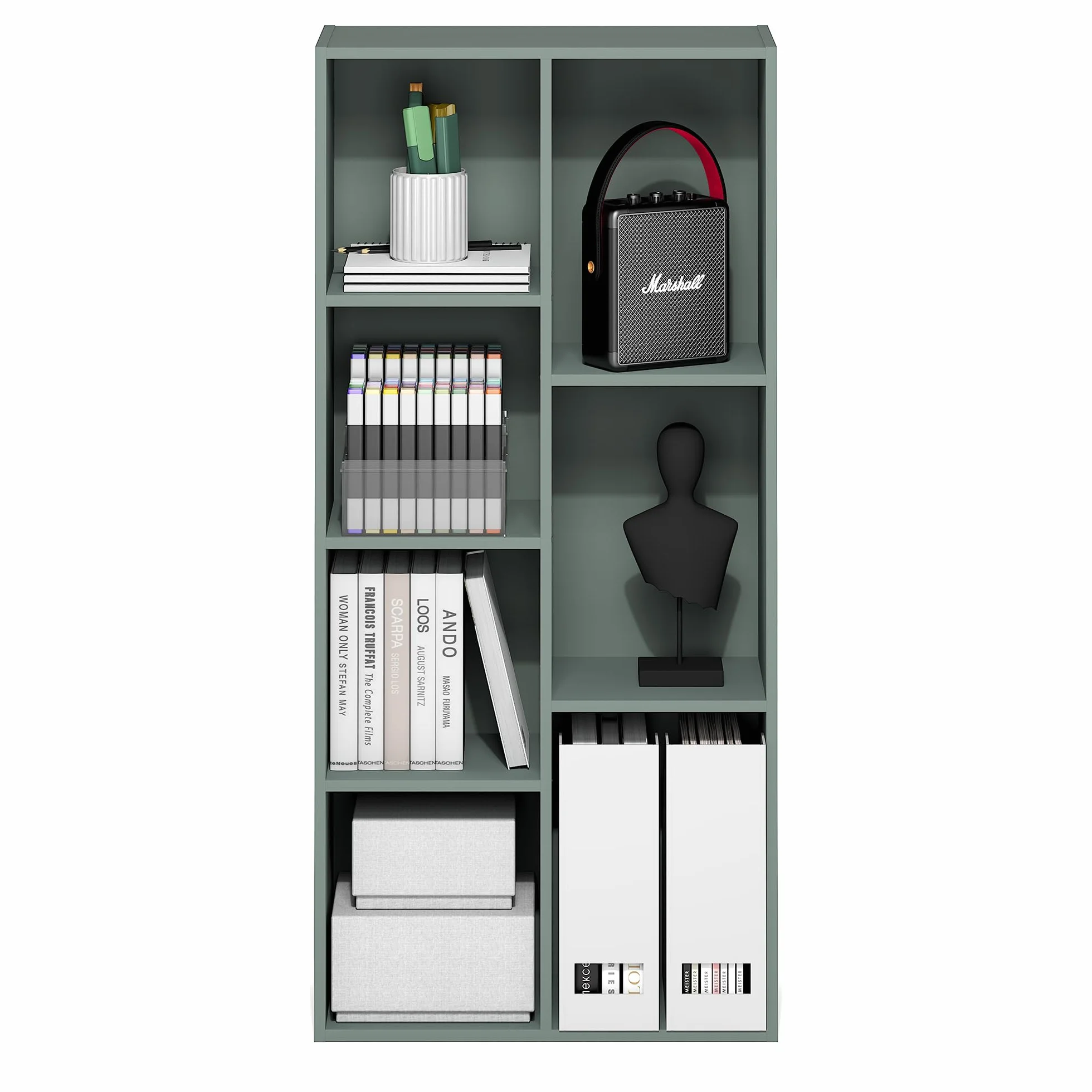Furinno Luder Estantería De 7 Cubos 9,4x19,5x41,7 para Salón Dormitorio Oficina Verde Salvia