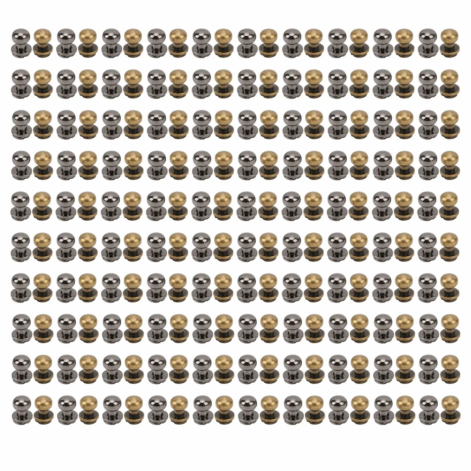 200 juegos de remaches monje de 9 x 8 mm, remaches de cabeza redonda de cobre puro ligero, sujetadores decorativos de cuero para ropa, zapatos, bolsos y collares para mascotas, (Plata Negro Bronce)