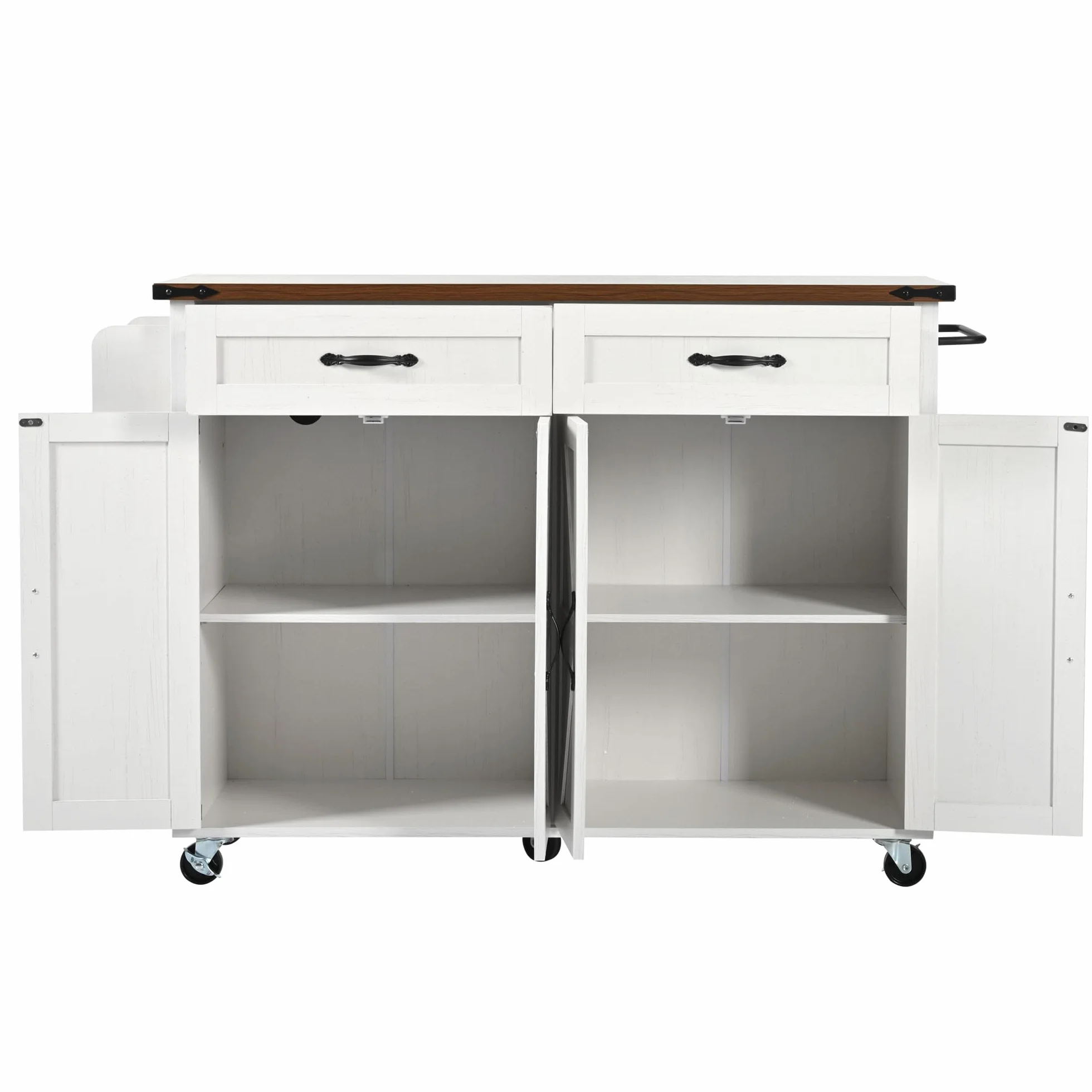 LAKFEW Isla Cocina con Ruedas, Aparador Cocina con Encimera Plegable y 4 Puertas, Mueble Cocina con 2 Cajones y Toallero, 140x45(73) x93 cm, Blanco