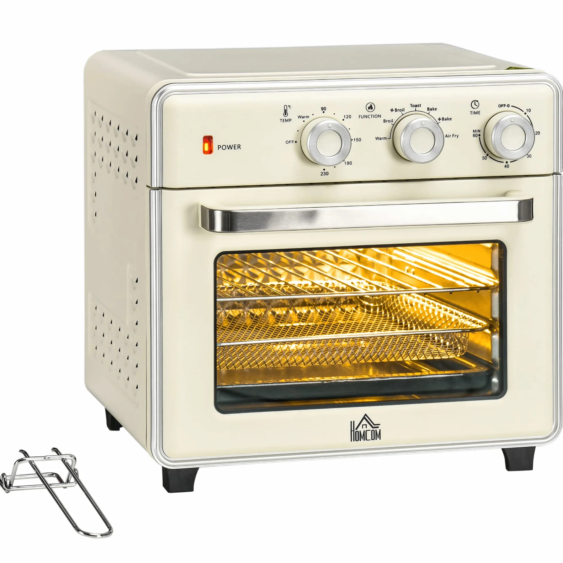 HOMCOM Horno eléctrico ventilado 20 L 1400 W multifunción aire caliente 90-230°C temporizador 60 min 5 modos doble cristal