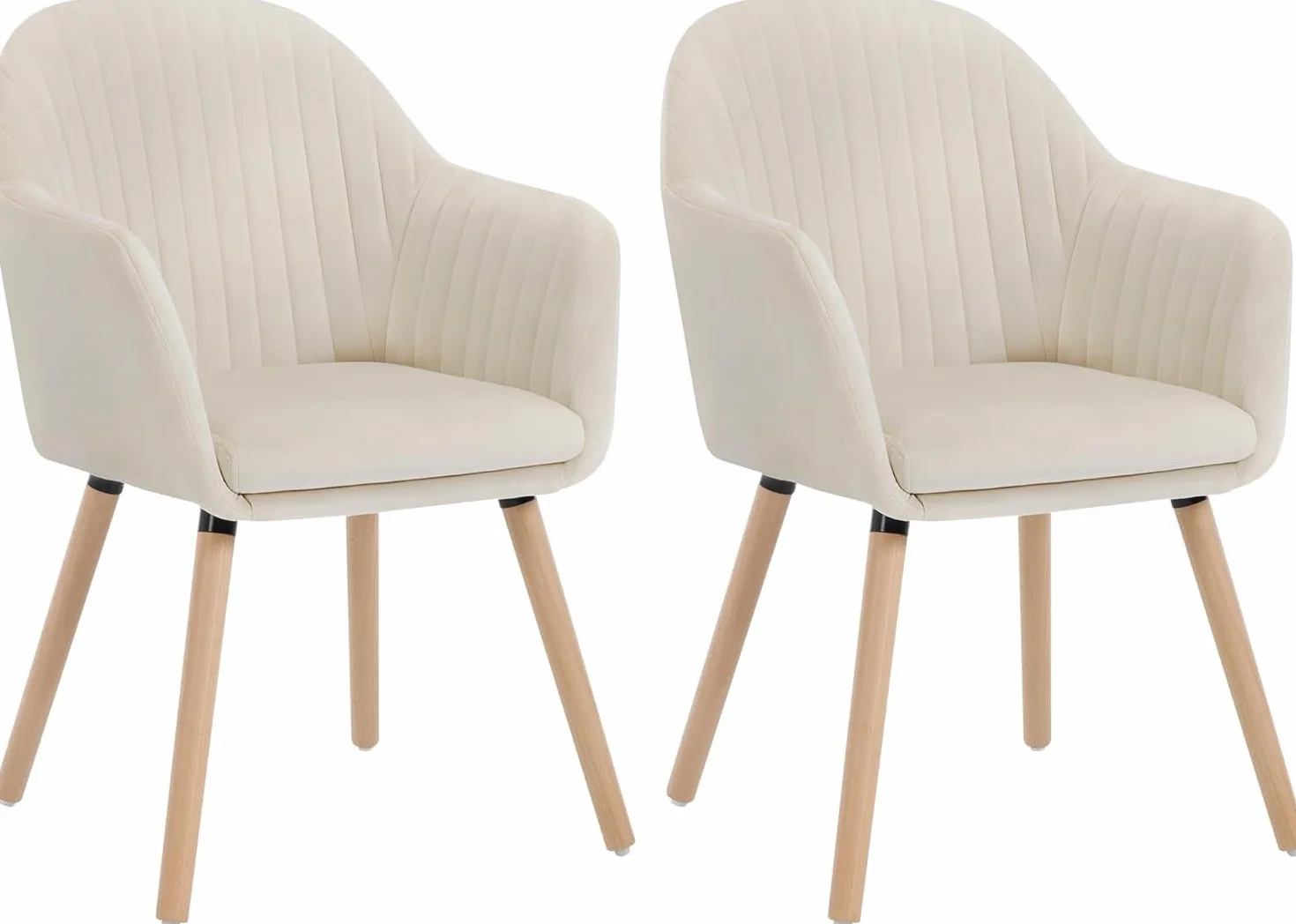 WOLTU Juego de 2 Sillas de Comedor y Cocina con Respaldo Mediano,cojín Doble de Terciopelo y Patas de Estructura de Madera,adecuadas para salón y Dormitorio,Blanco Crema