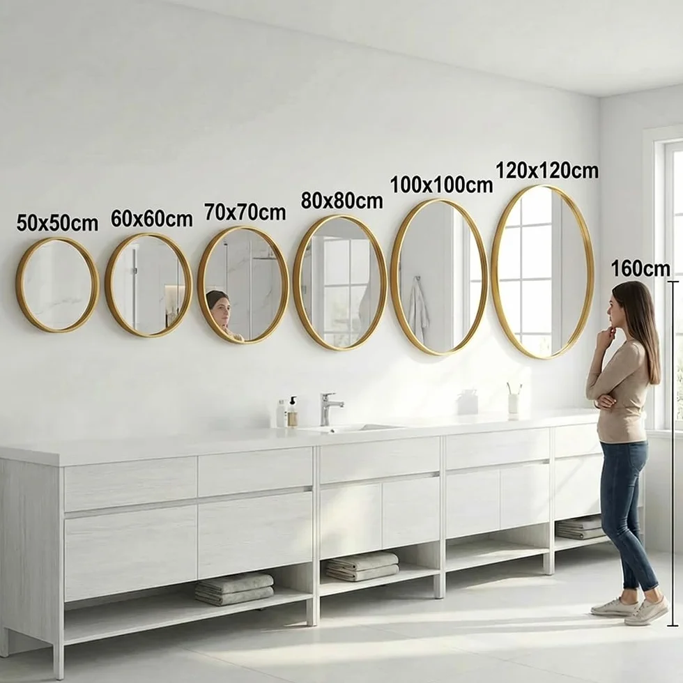 Marctani Espejo Redondo con Marco de Metal Decorativo Pared Elegante Moderno Baño Salon Recibidor Dorado 80 cm