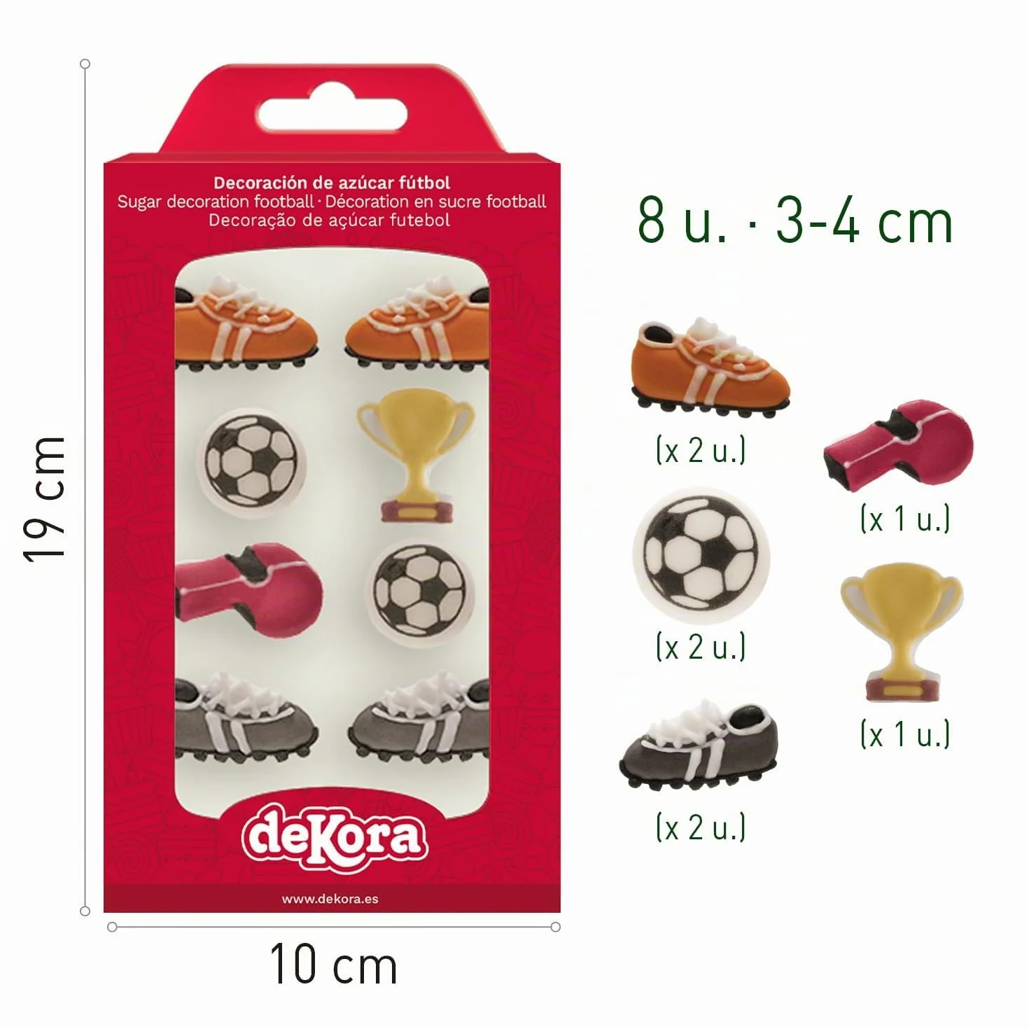 Decoración de Cupcakes o Tartas con Azúcar de Fútbol - Pack 8 Figuras Comestibles