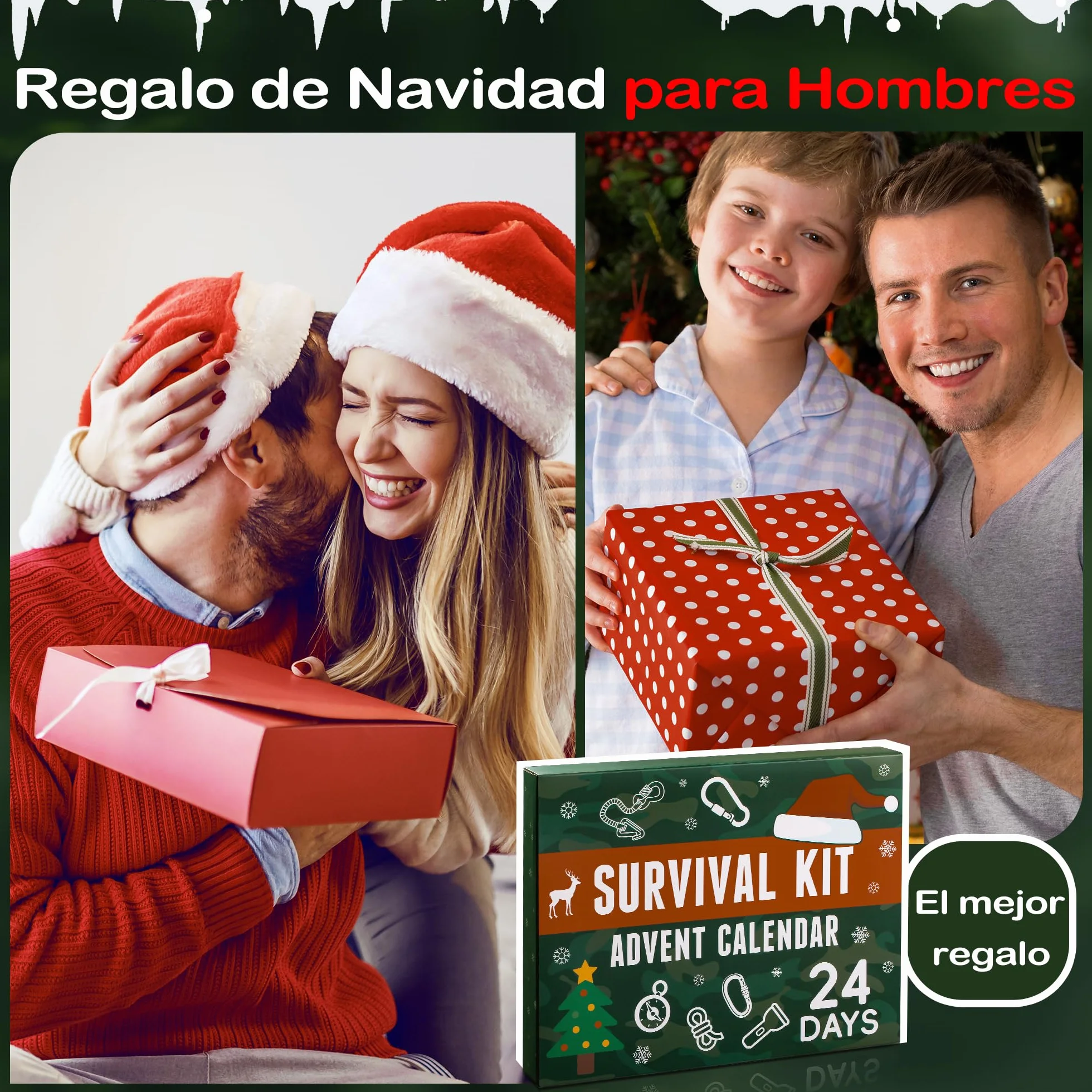 Calendario Adviento 2025 Hombre Adulto Kit Supervivencia 31 Piezas Herramientas Regalo Aventura Caza Camping Aire Libre