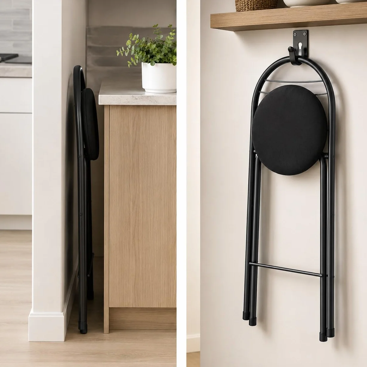 Taburete de Bar Plegable con Respaldo, Pack de 4 Taburetes Cocina Altos de Terciopelo sin Montaje Silla Alta Mostrador, Banqueta para Barra Casa, Negro