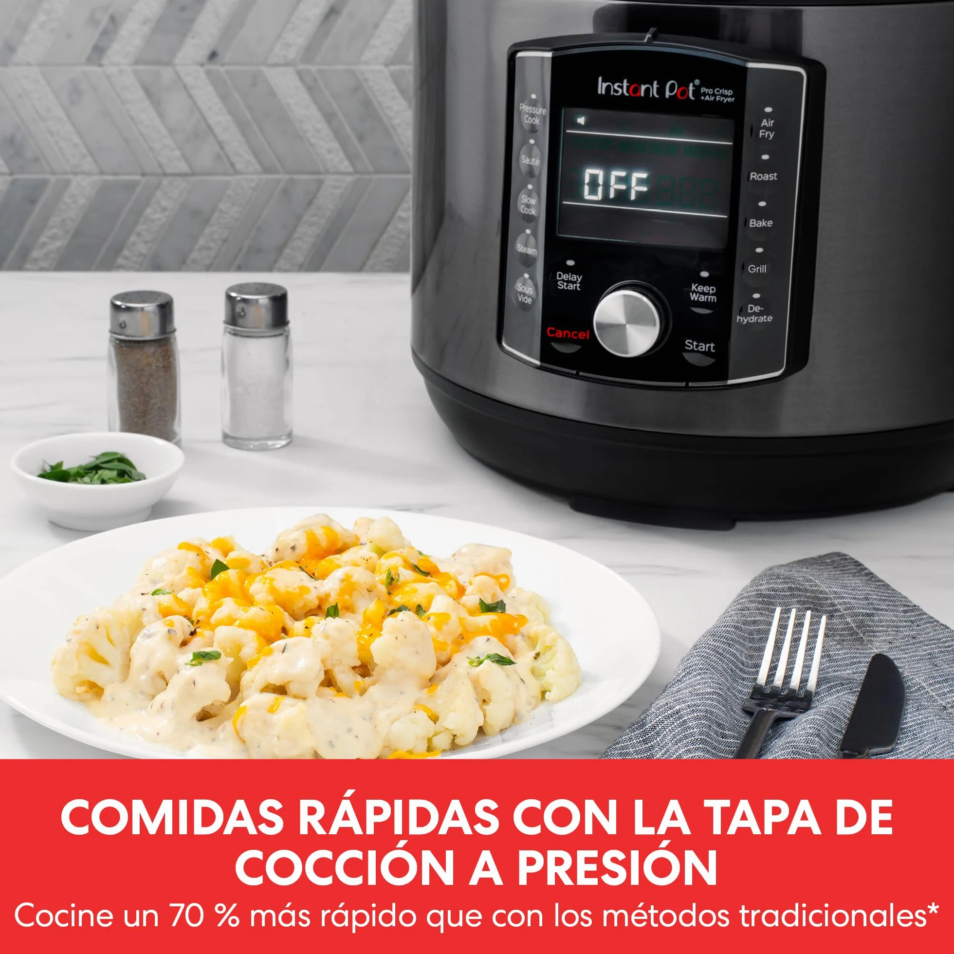 Instant Pot Pro Crisp 11 en 1 Olla Eléctrica a Presión Multiusos 7,6 L Acero Inoxidable