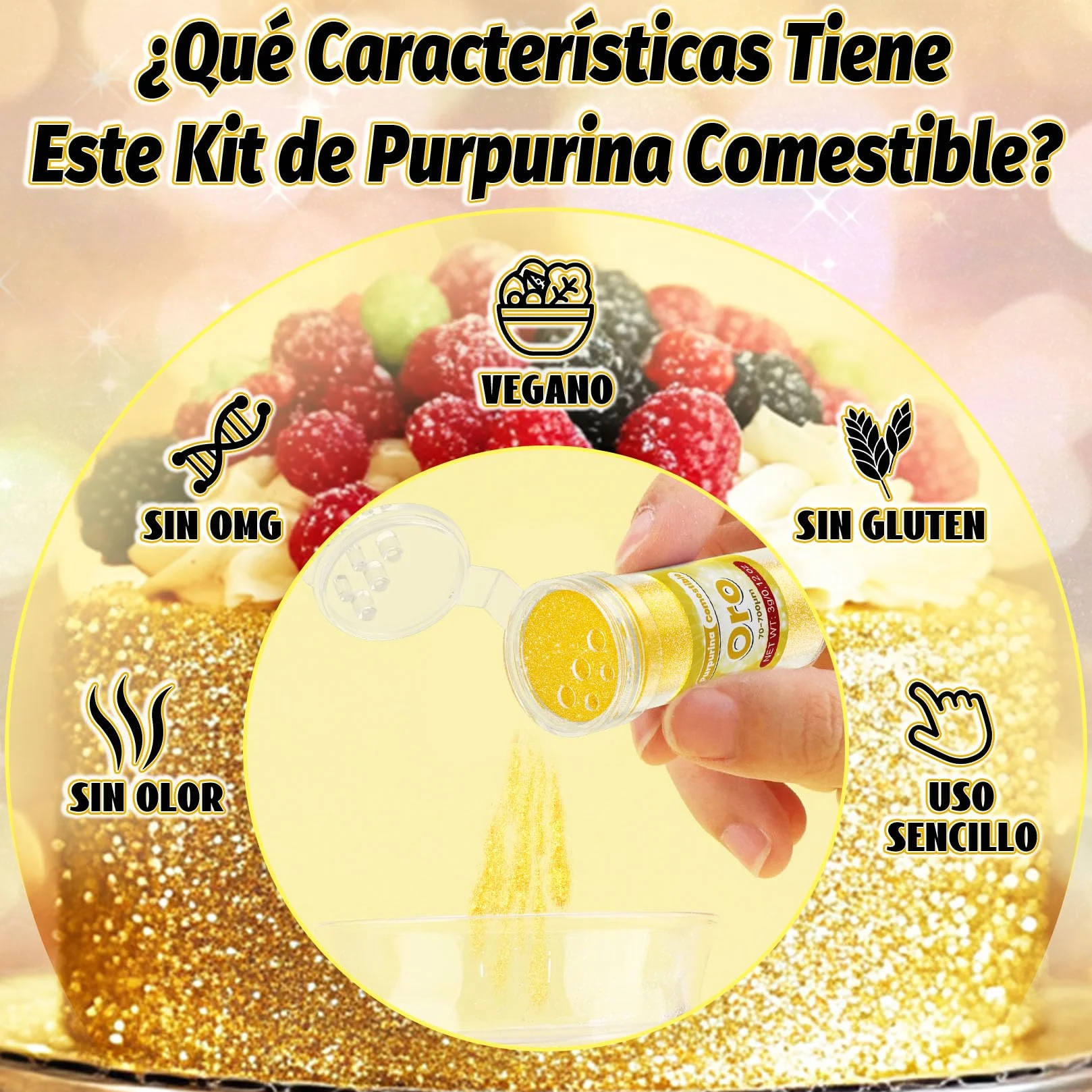 Purpurina Comestible 7 Colores Vivos Glitter Comestible Reposteria 3g sin Sabor para Bebidas, Tarta, Macarons
