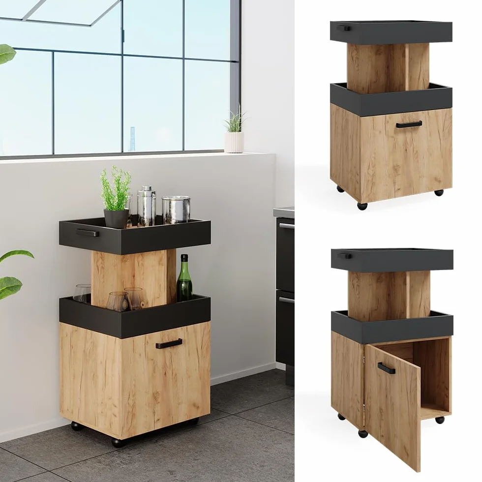 Vicco Mueble con Ruedas, Roble Dorado, 50 x 88.6 cm, con Ruedas, Flexible como Espacio de Almacenamiento Adicional