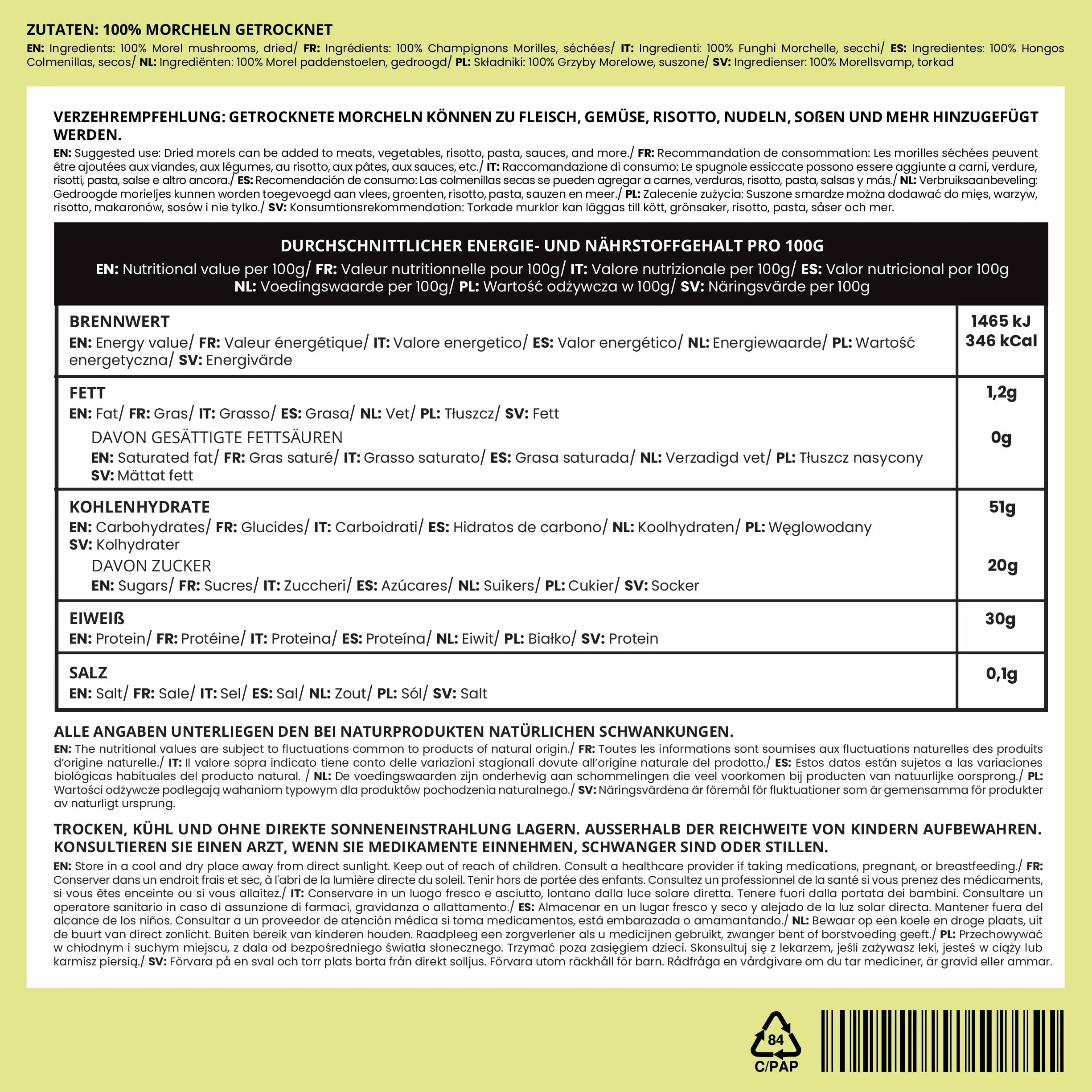 IDDA Herbal Colmenillas Deshidratadas 50g, Morel Secos