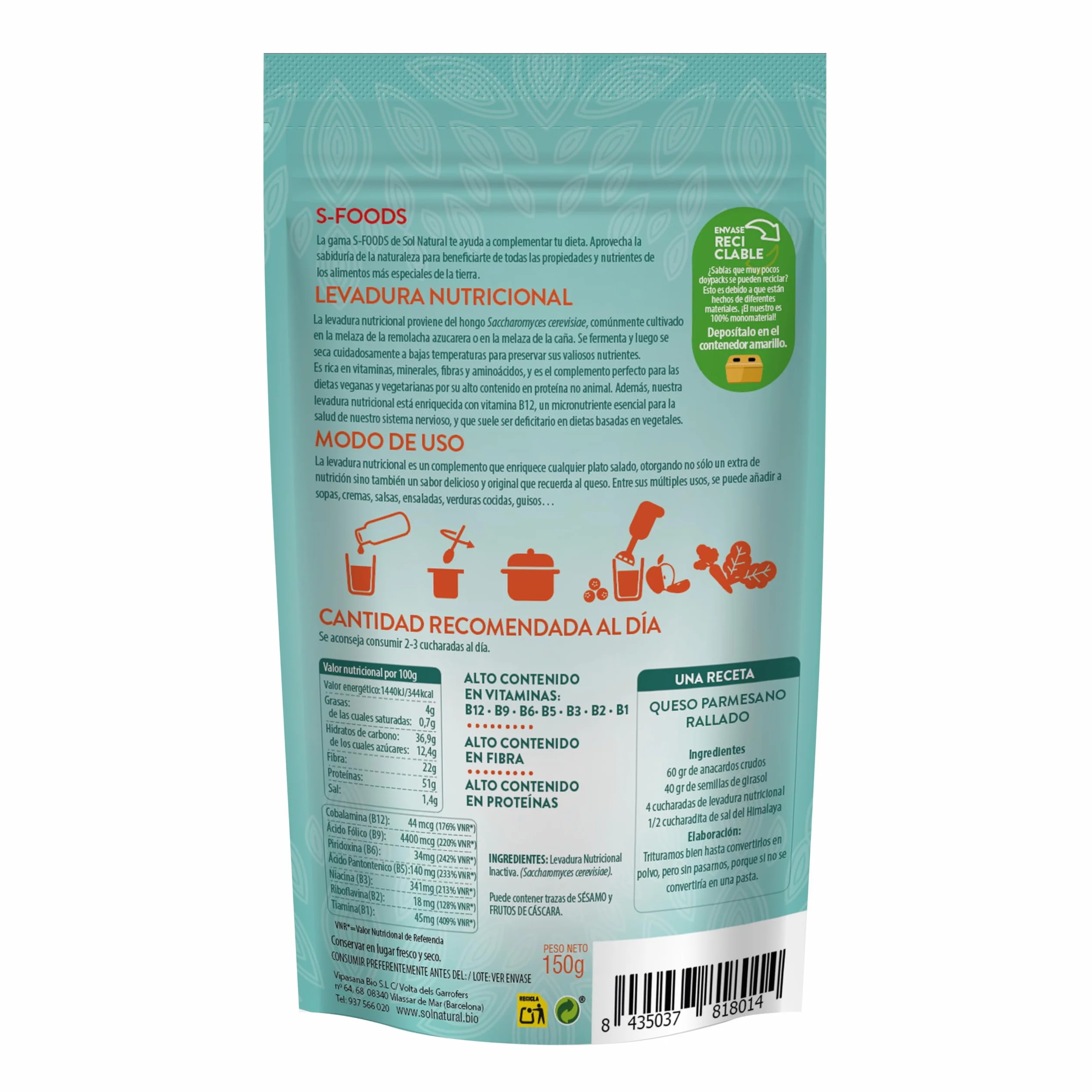 LEVADURA NUTRICIONAL CON VITAMINA B-12 150 G