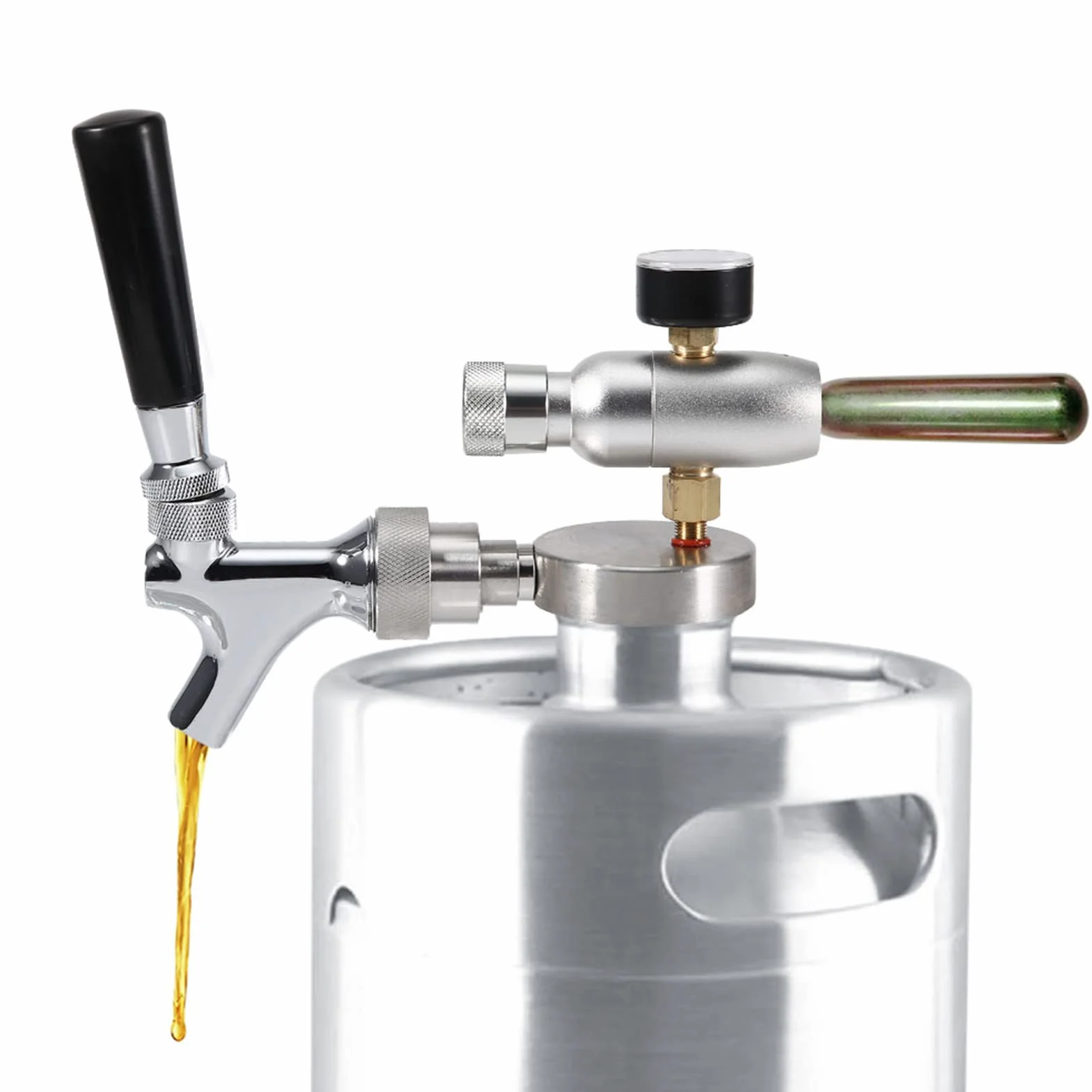 Regulador de CO2, grifo de barril de cerveza de acero inoxidable para 2L/3,6L/4L Mini barril de cerveza Growler,