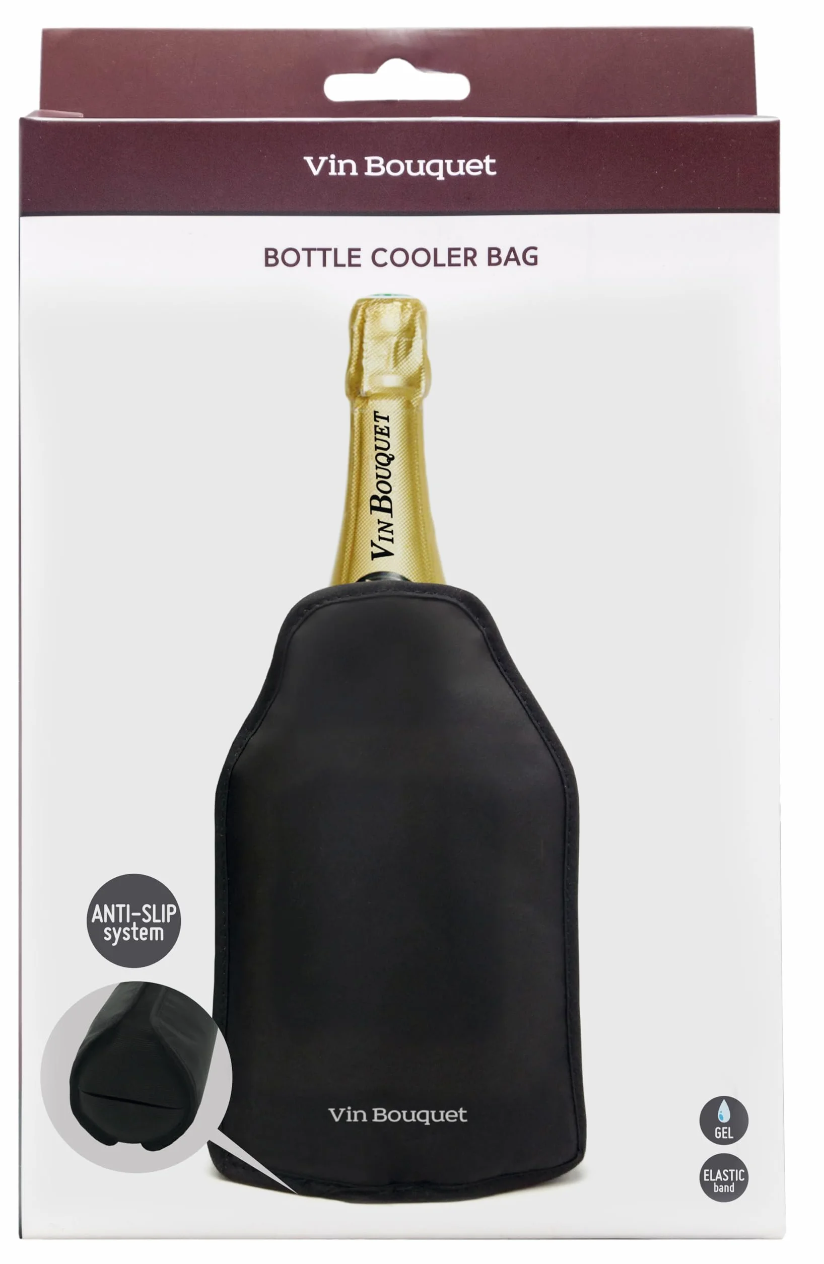 Funda enfriadora negra autoajustable antideslizante para botellas vino cava champán