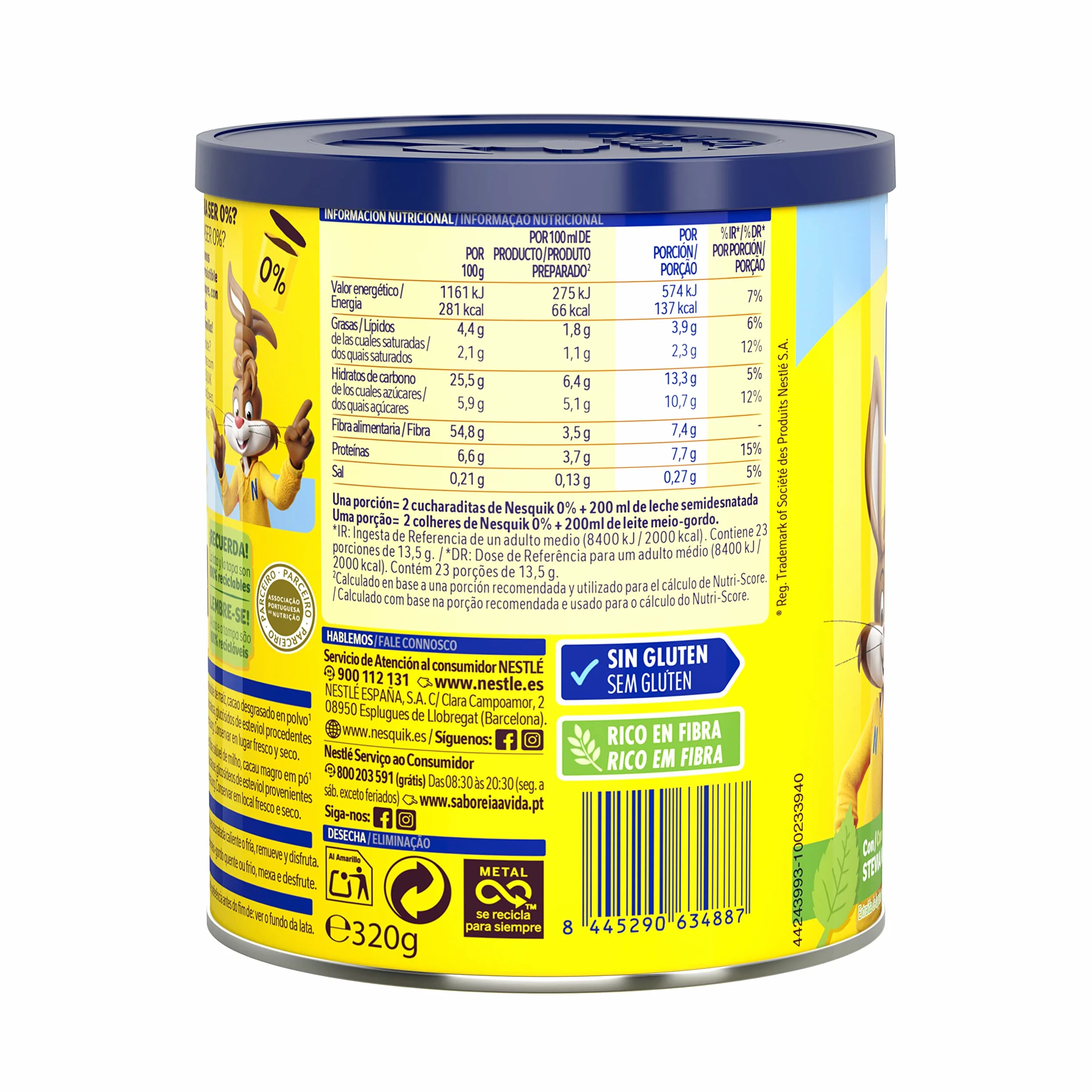 NESTLE NESQUIK Cacao en polvo 0% azúcares 320 g